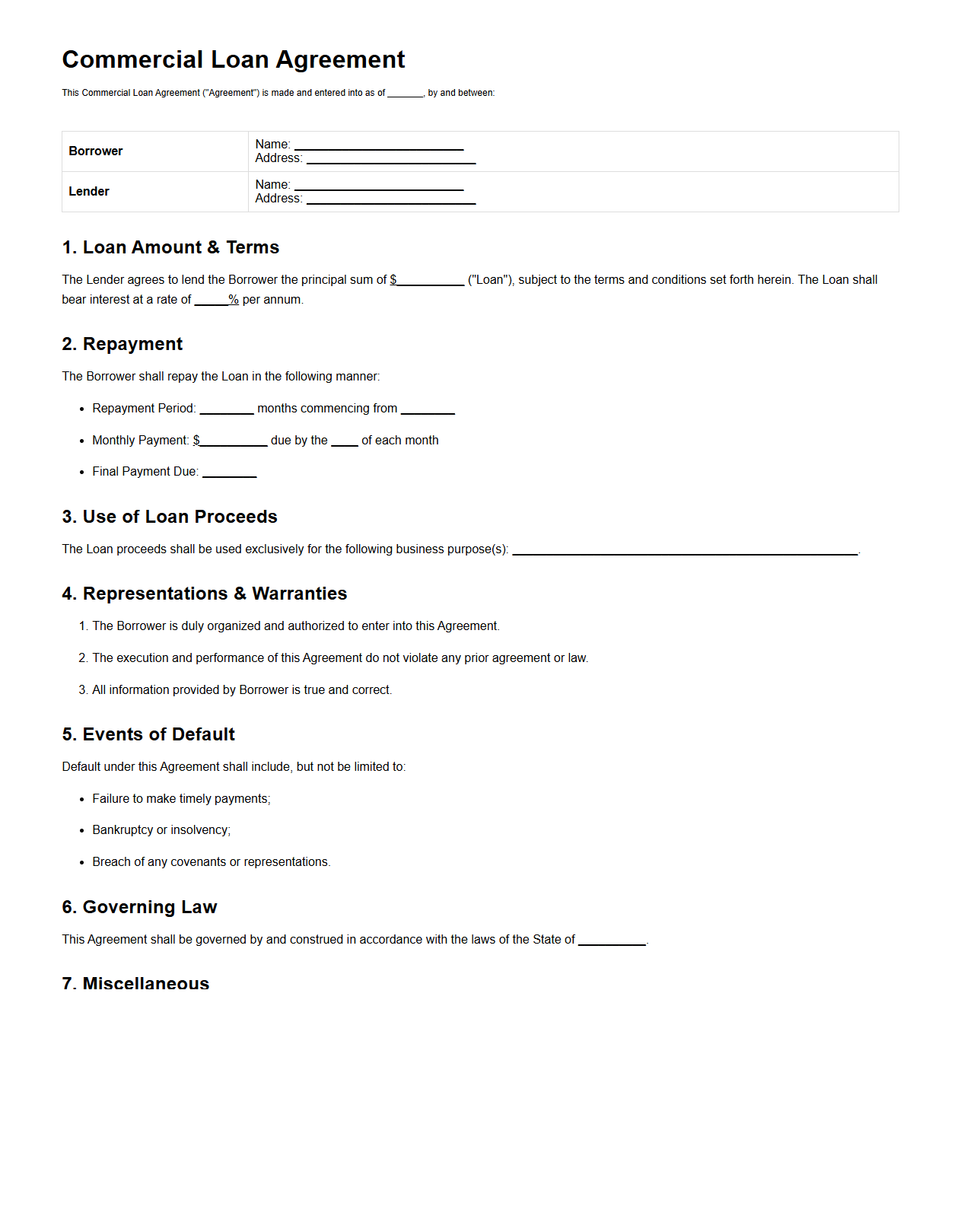 Commercial Loan Agreement Example