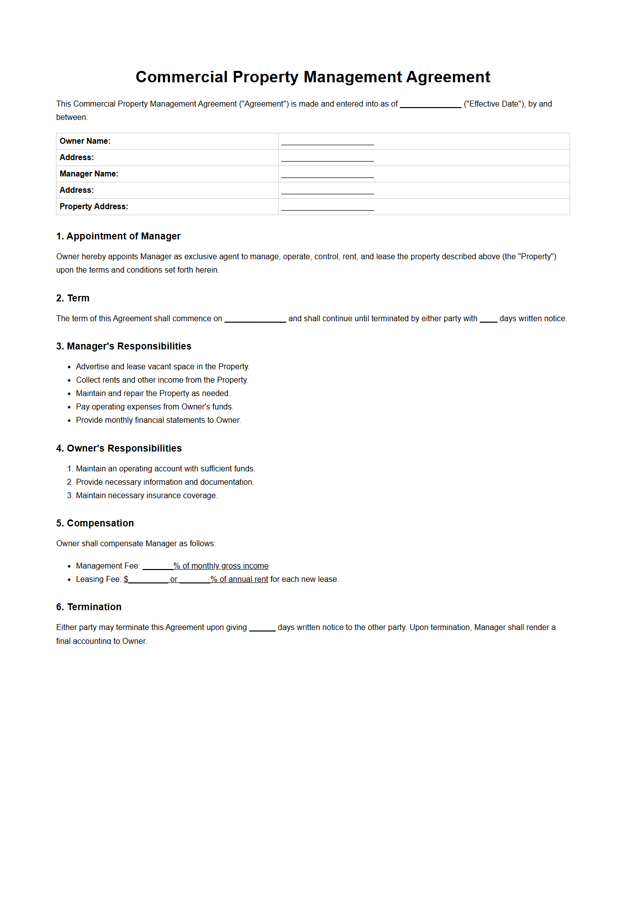 Commercial Property Management Agreement Sample