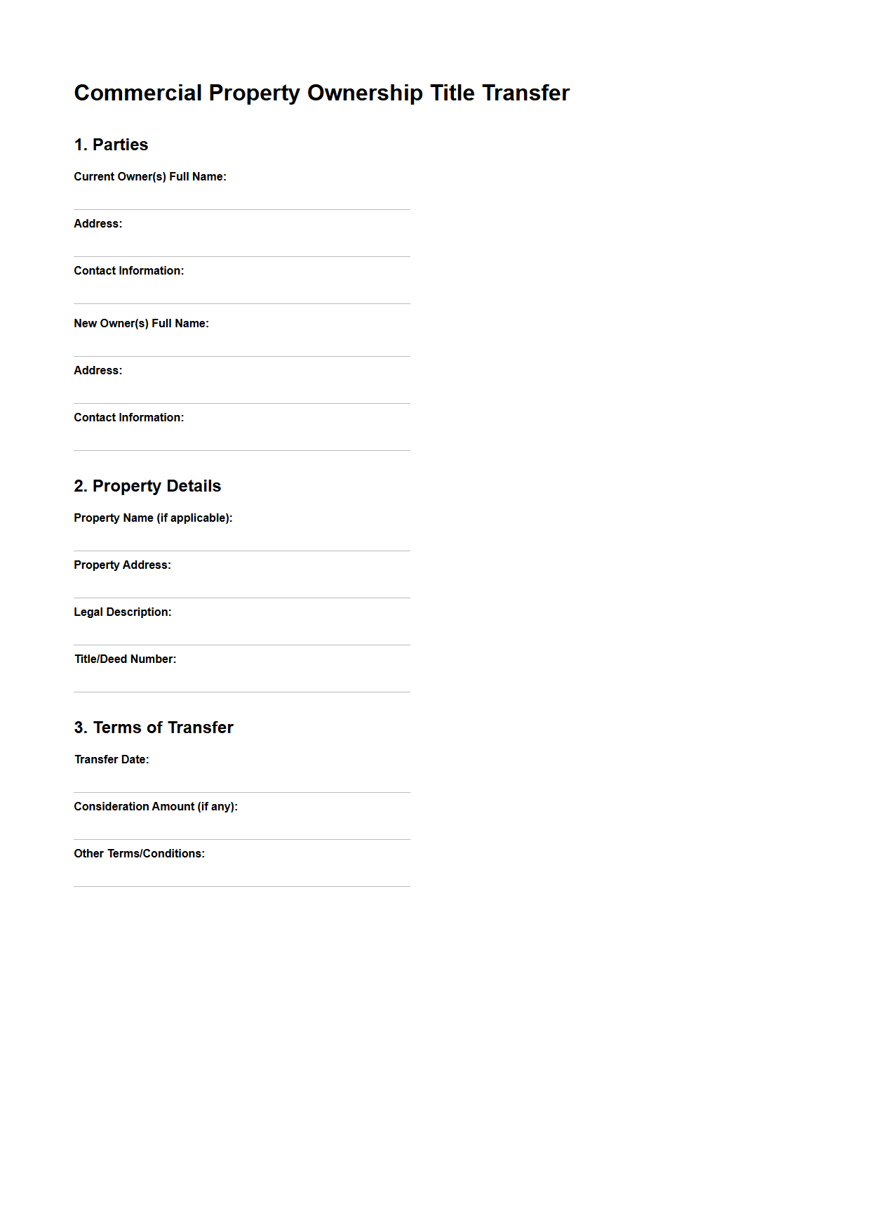 Commercial Property Ownership Title Transfer Template