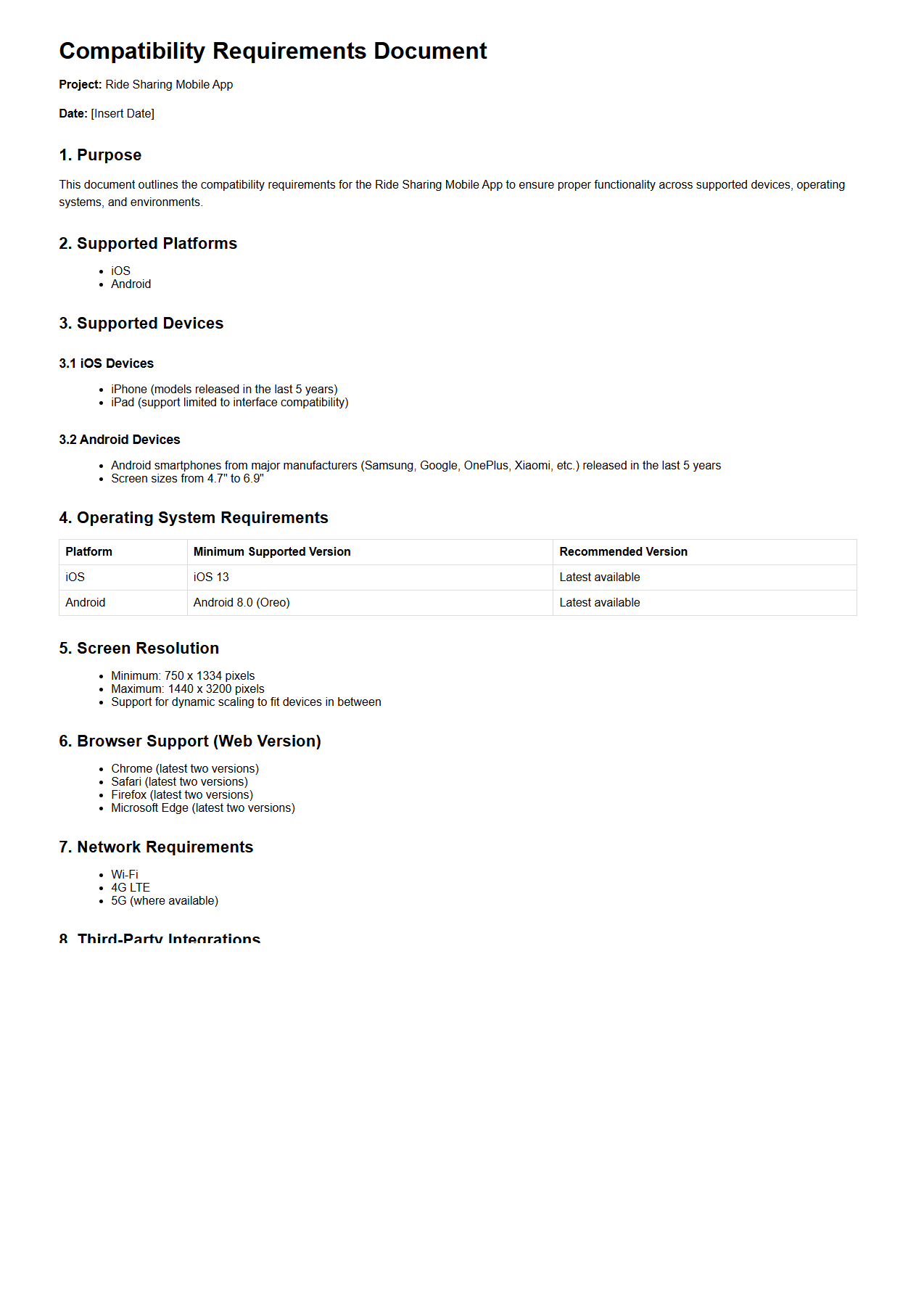 Compatibility Requirements Document for Ride Sharing Mobile App