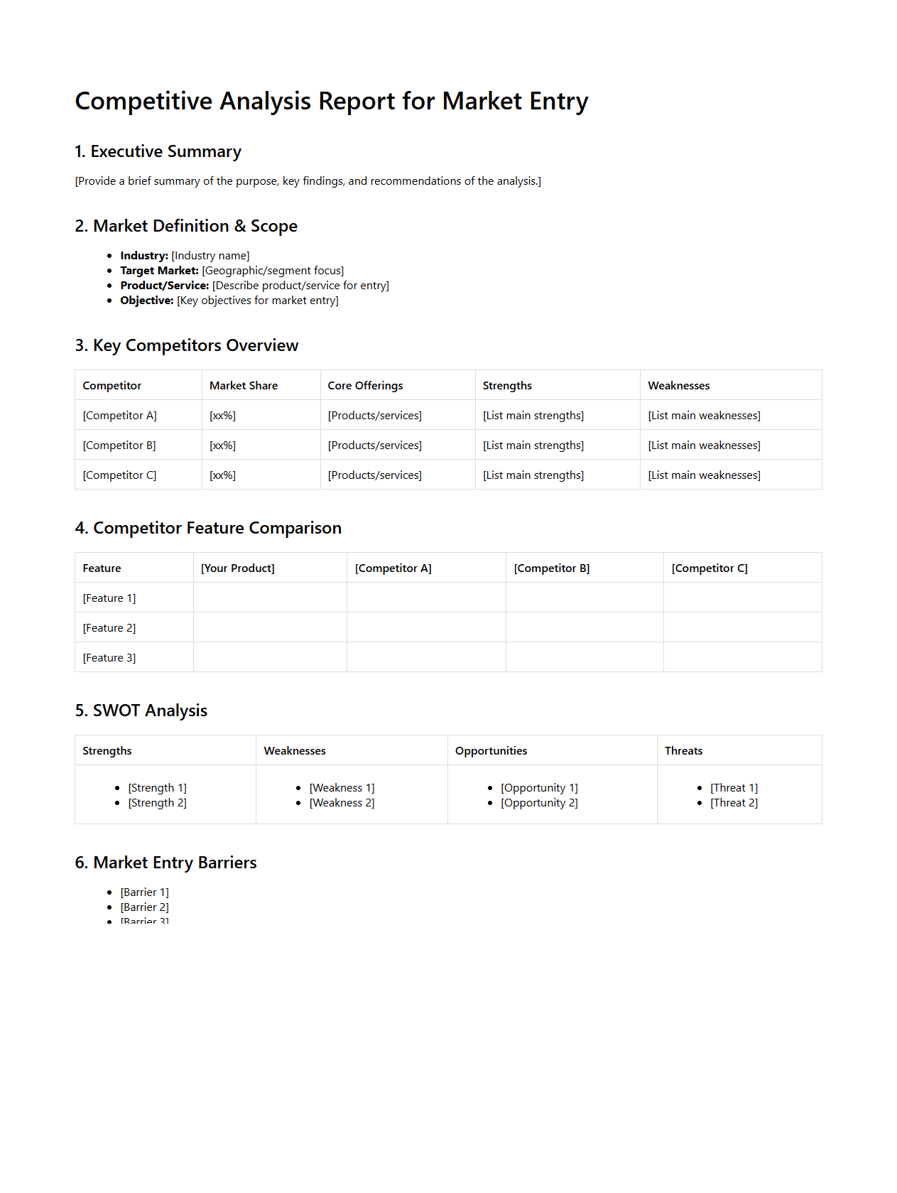 Competitive Analysis Report for Market Entry