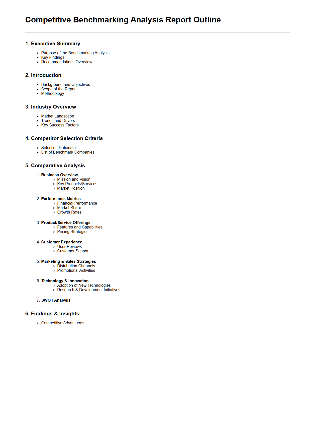 Competitive Benchmarking Analysis Report Outline