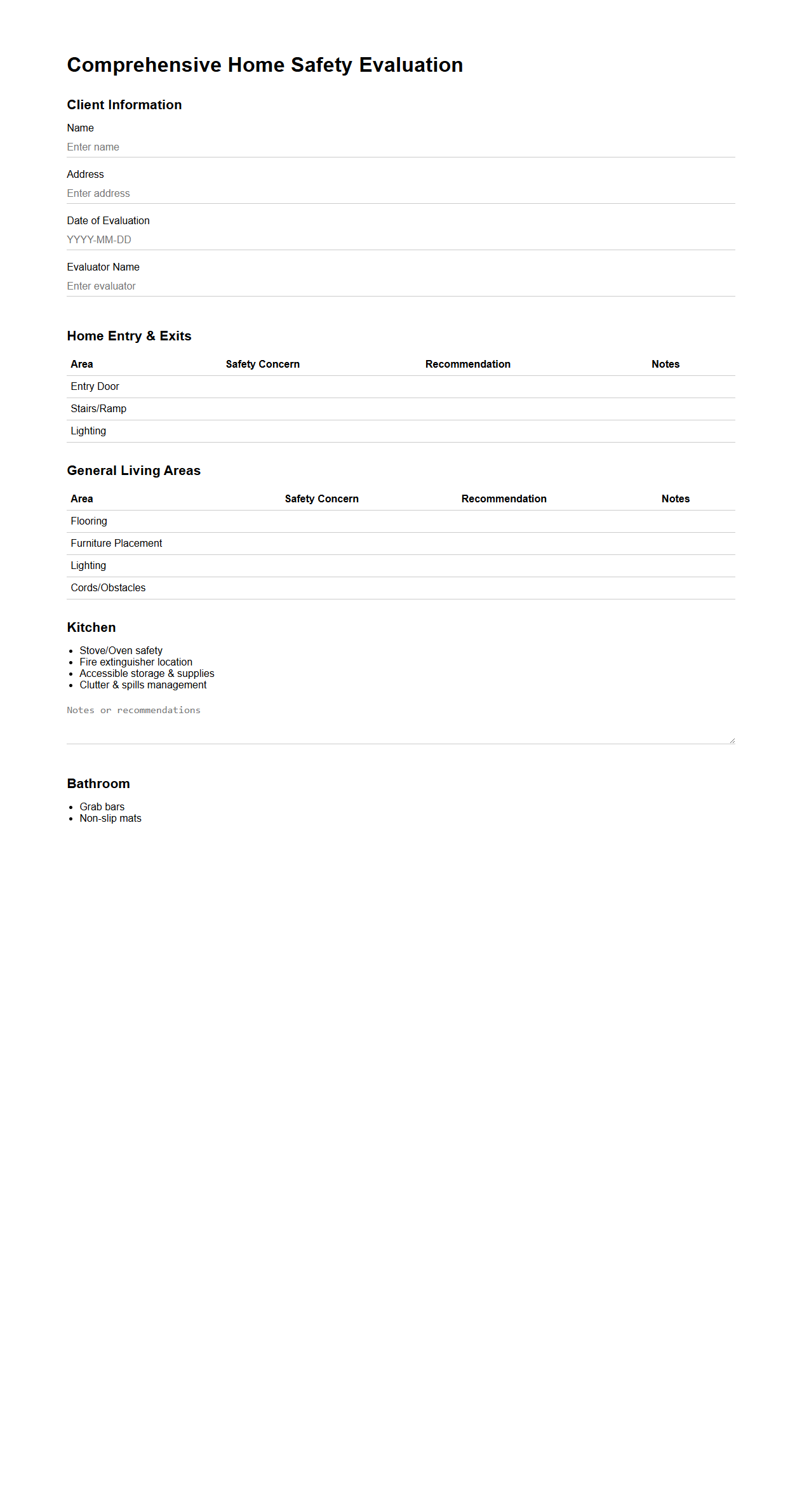 Comprehensive Home Safety Evaluation Document