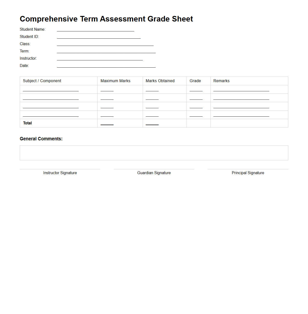 Comprehensive Term Assessment Grade Sheet