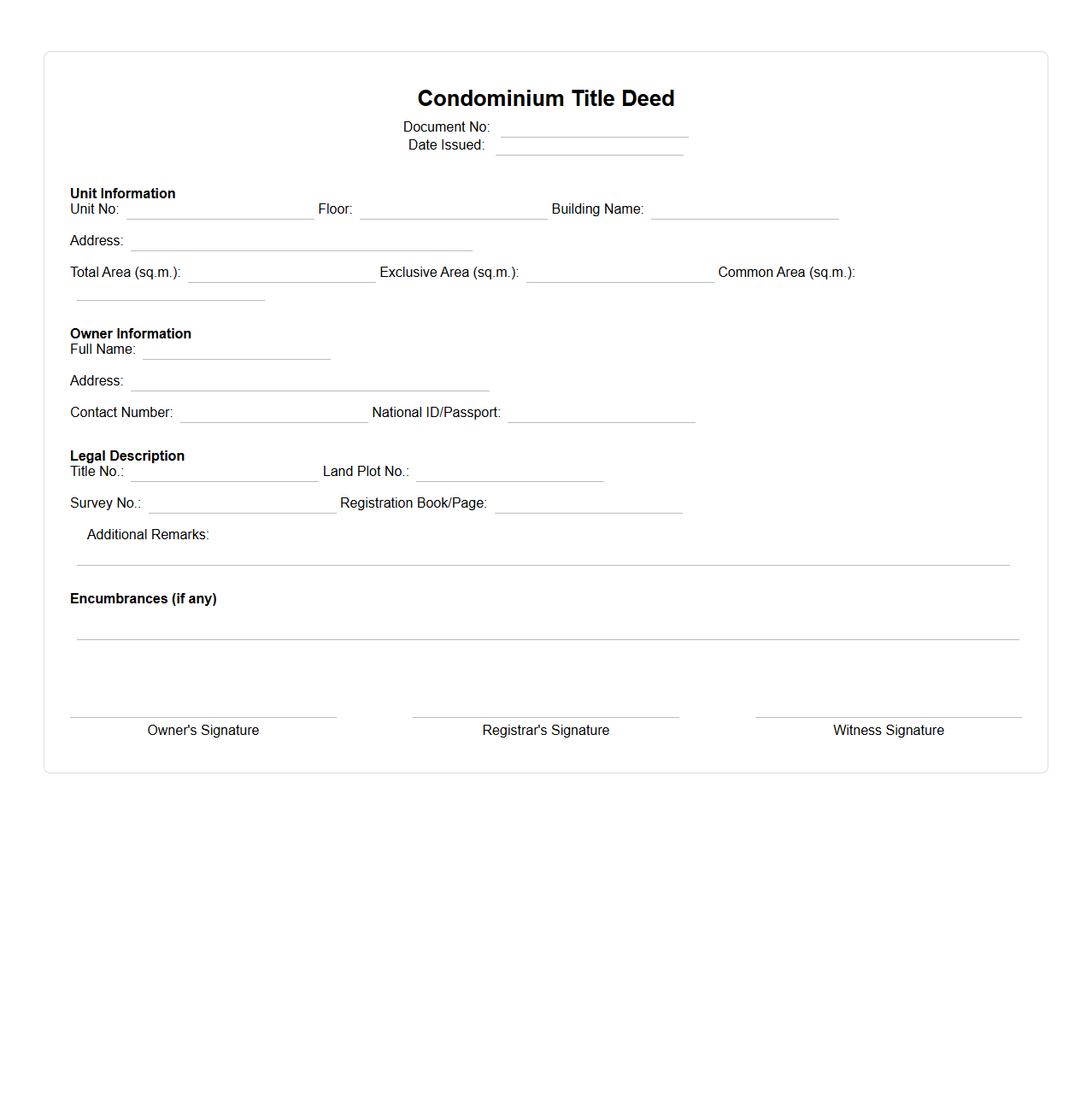 Condominium Title Deed Template