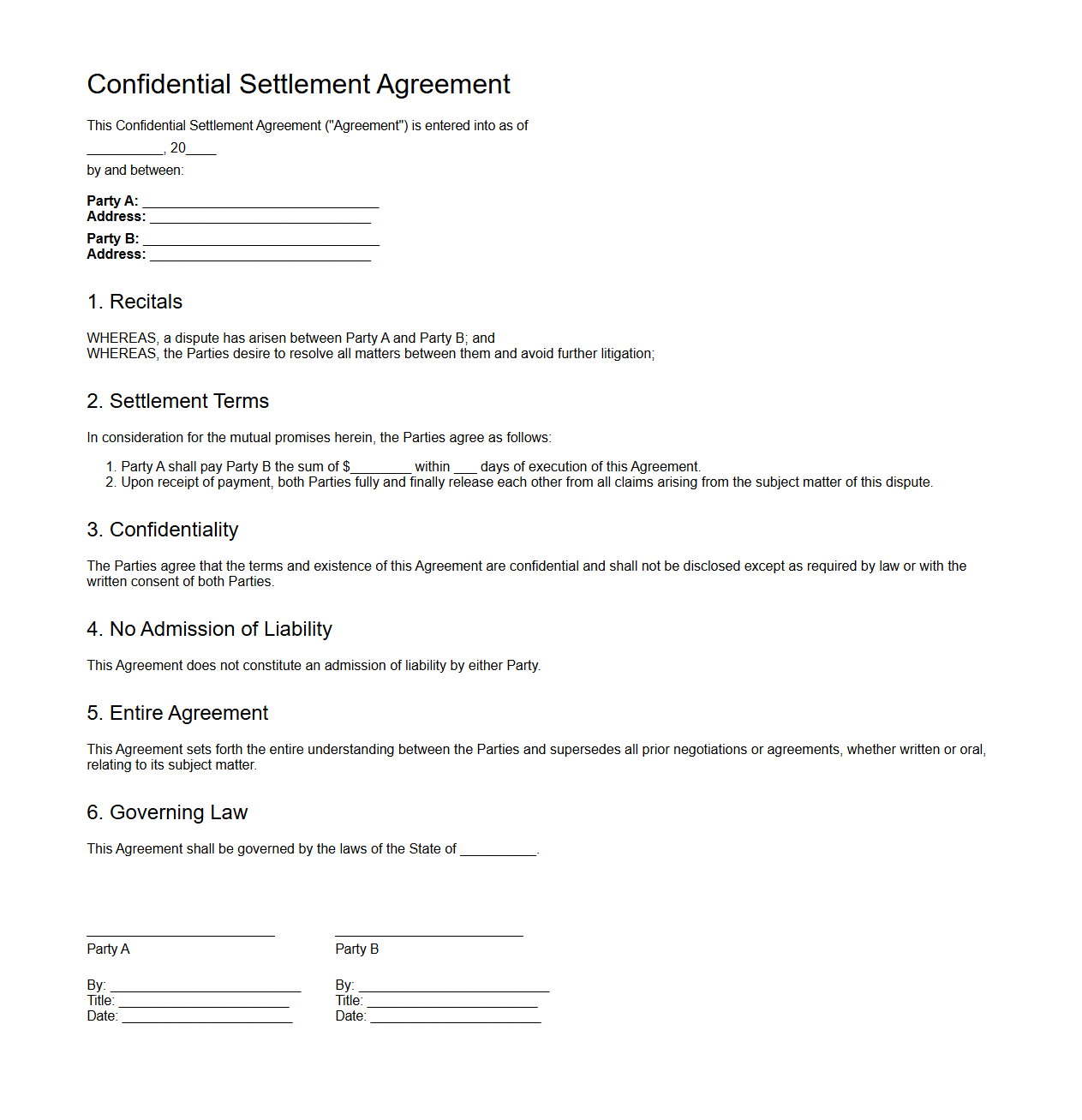 Confidential Settlement Agreement between Parties