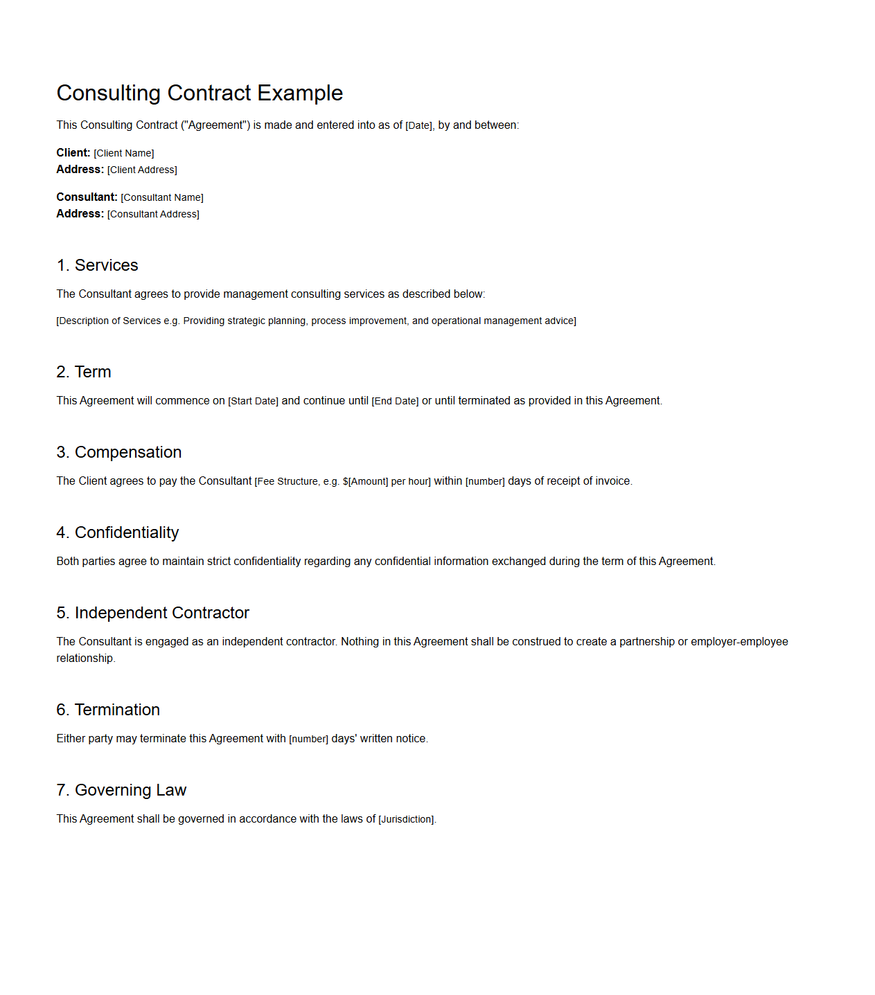 Consulting Contract Example for Management Consulting