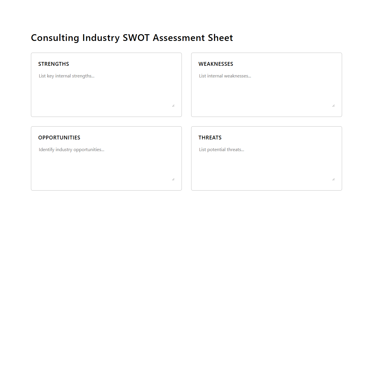 Consulting Industry SWOT Assessment Sheet