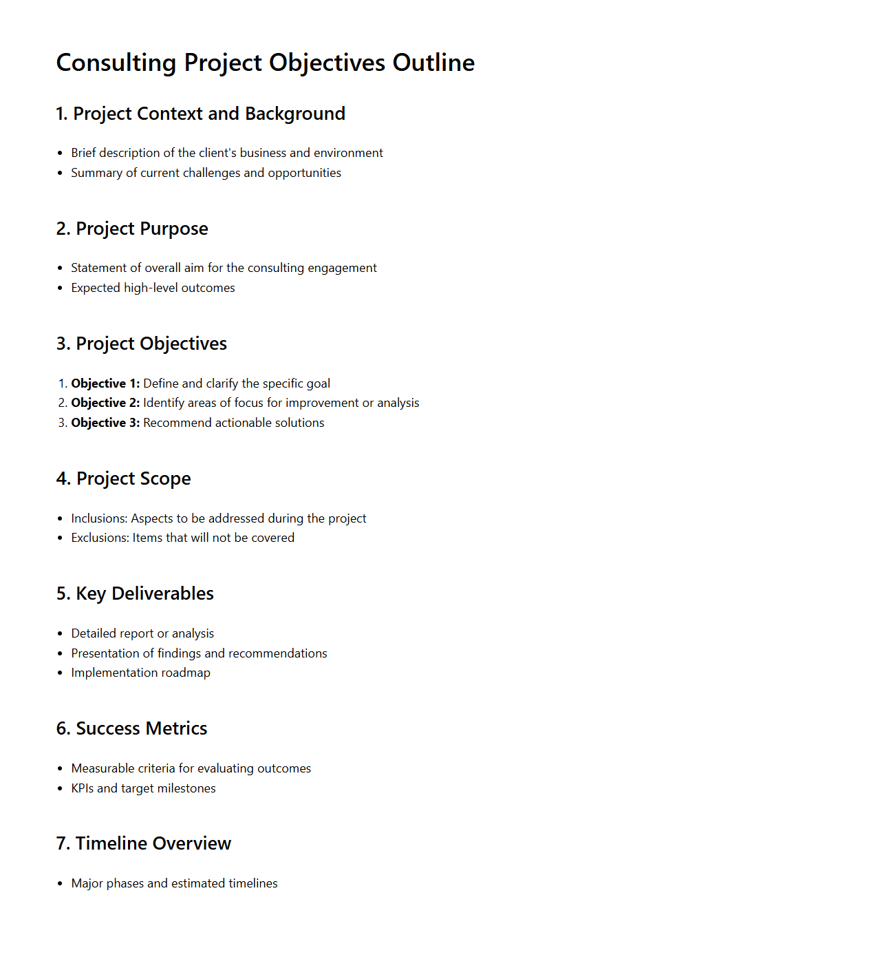 Consulting Project Objectives Outline