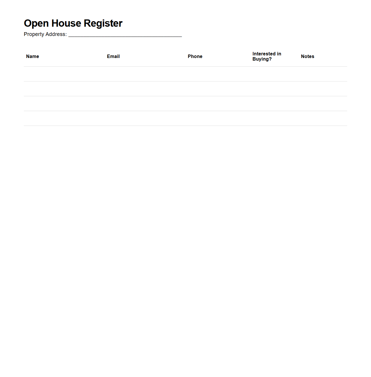 Contemporary Real Estate Open House Register