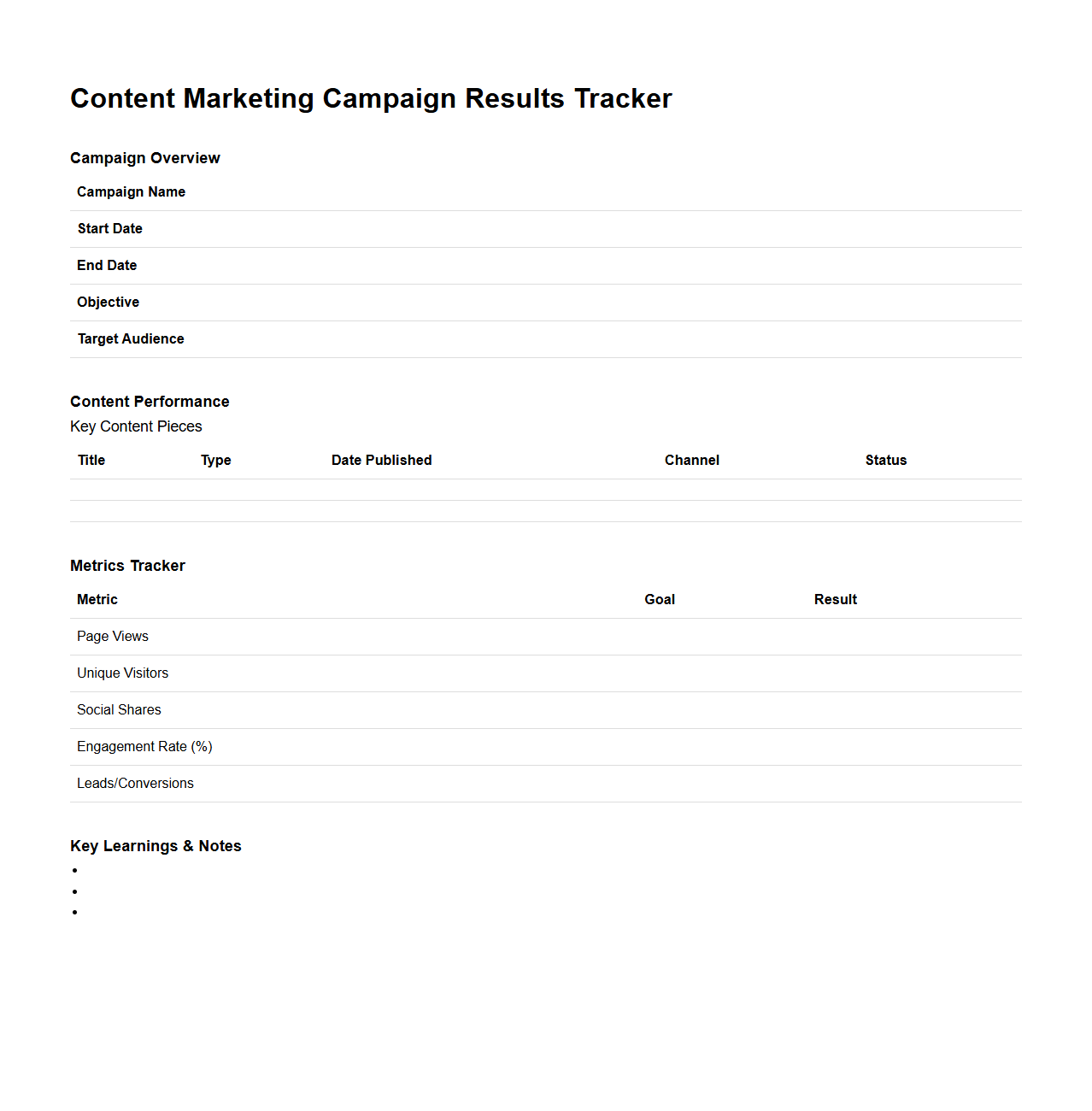 Content Marketing Campaign Results Tracker