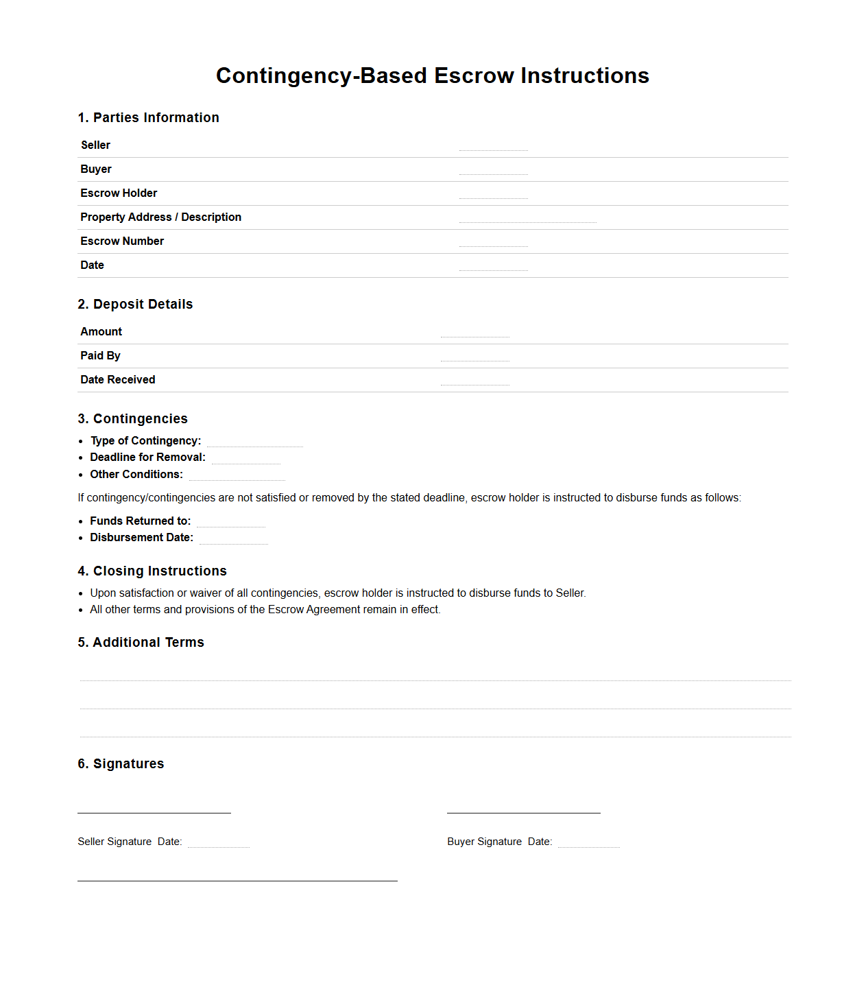 Contingency-Based Escrow Instructions Format
