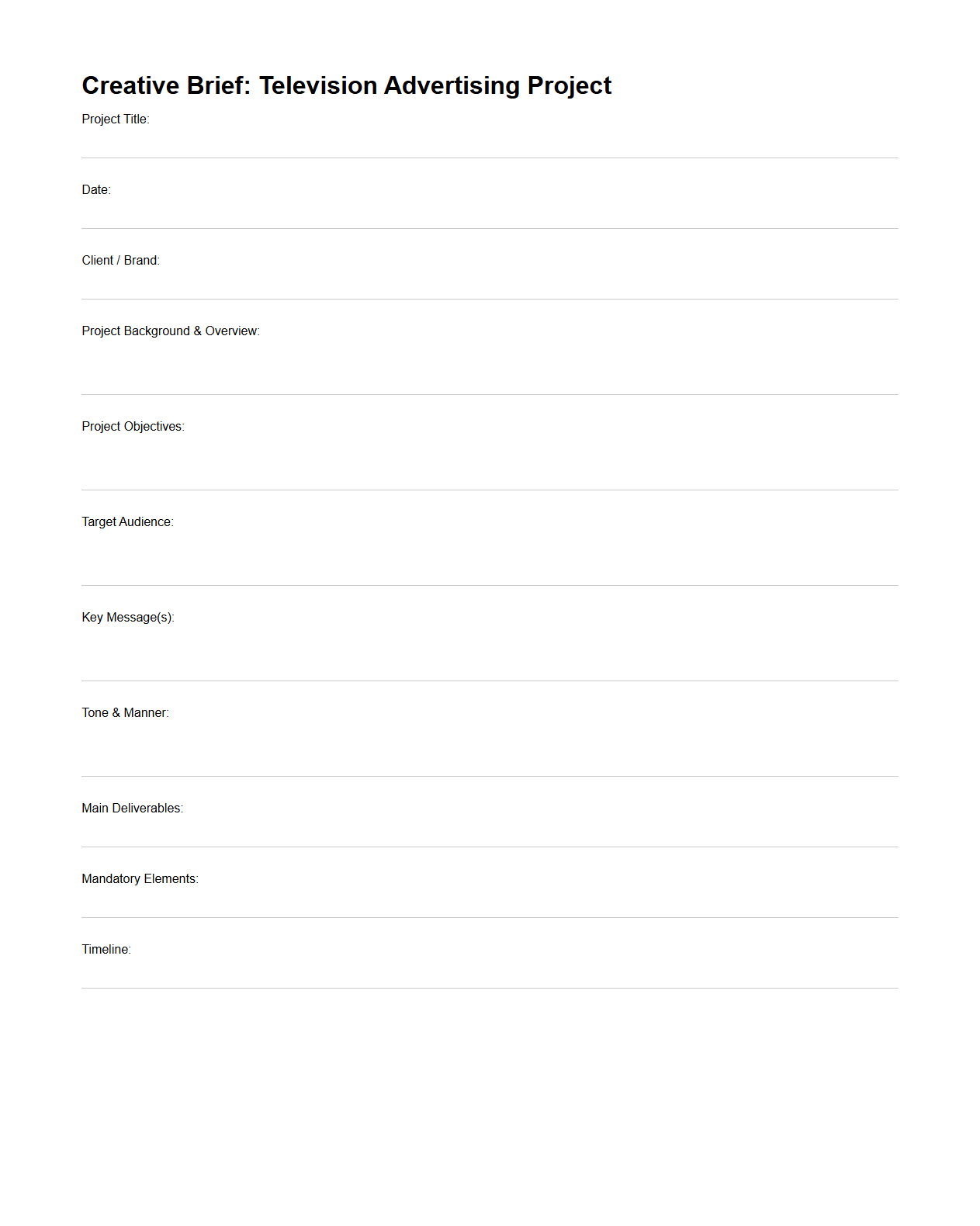 Creative Brief for Television Advertising Projects