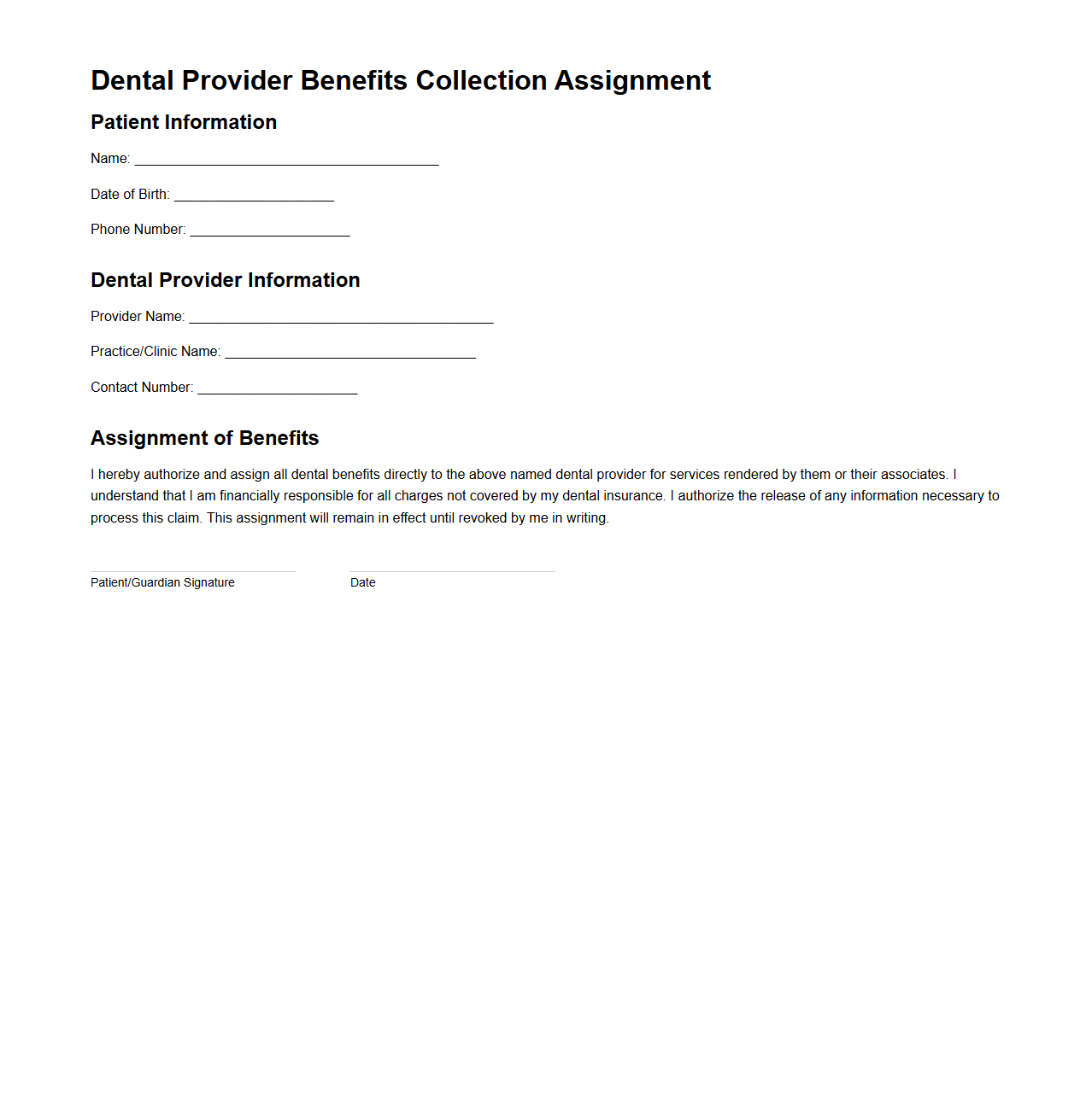 Dental Provider Benefits Collection Assignment Document