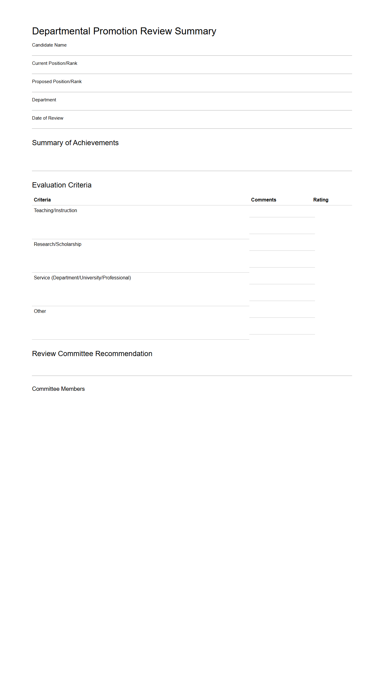 Departmental Promotion Review Summary Sample