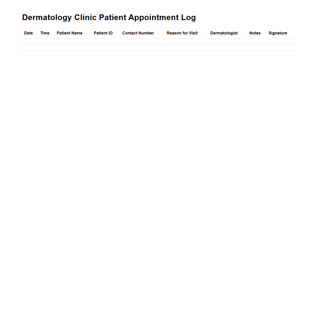 Dermatology Clinic Patient Appointment Log
