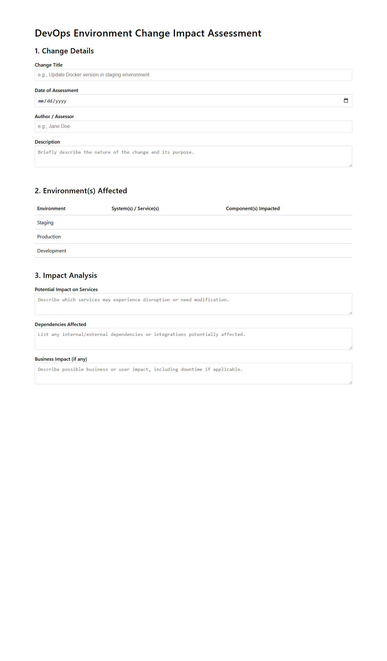 DevOps Environment Change Impact Assessment Sample