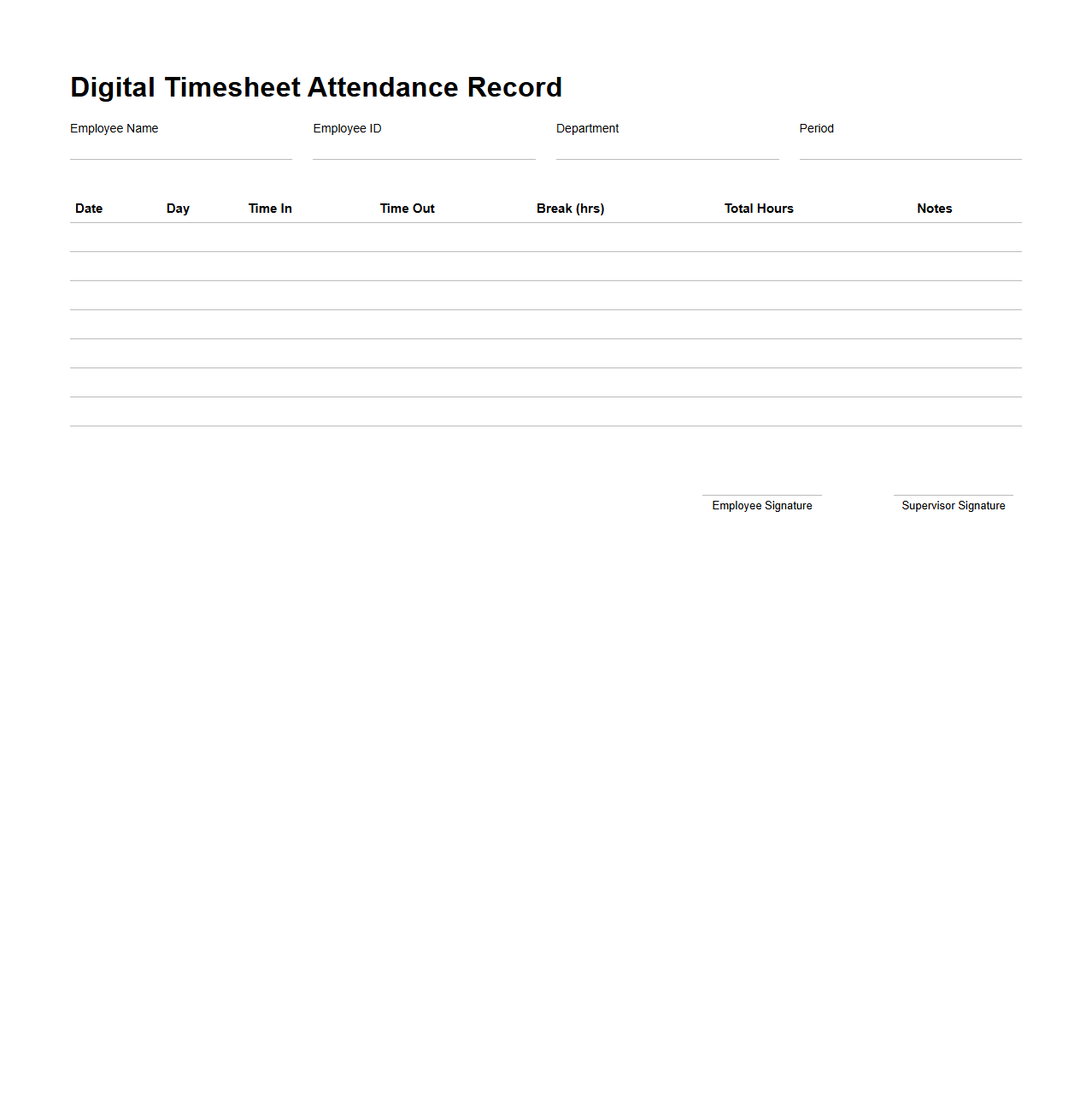 Digital Timesheet Attendance Record
