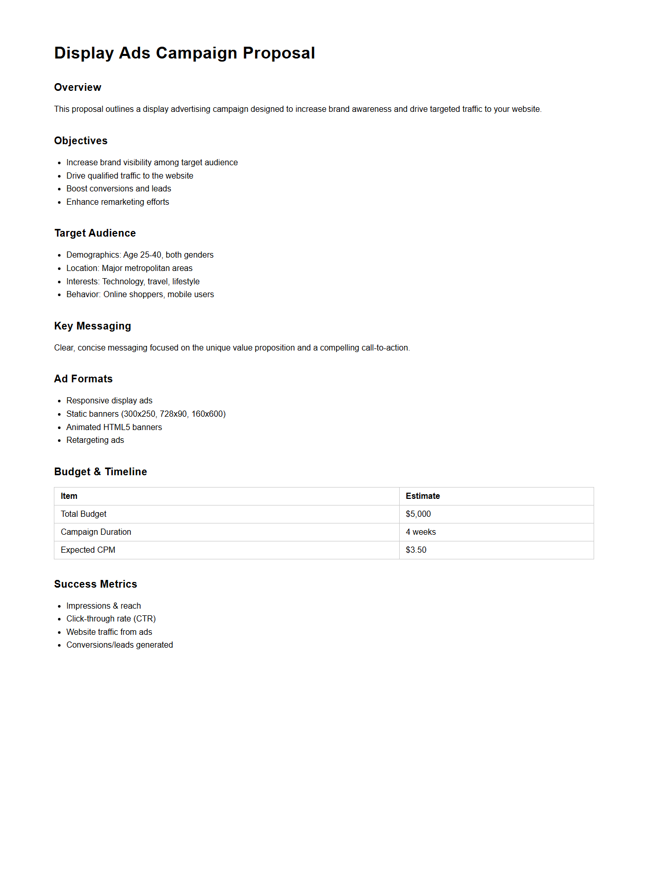 Display Ads Campaign Proposal Example