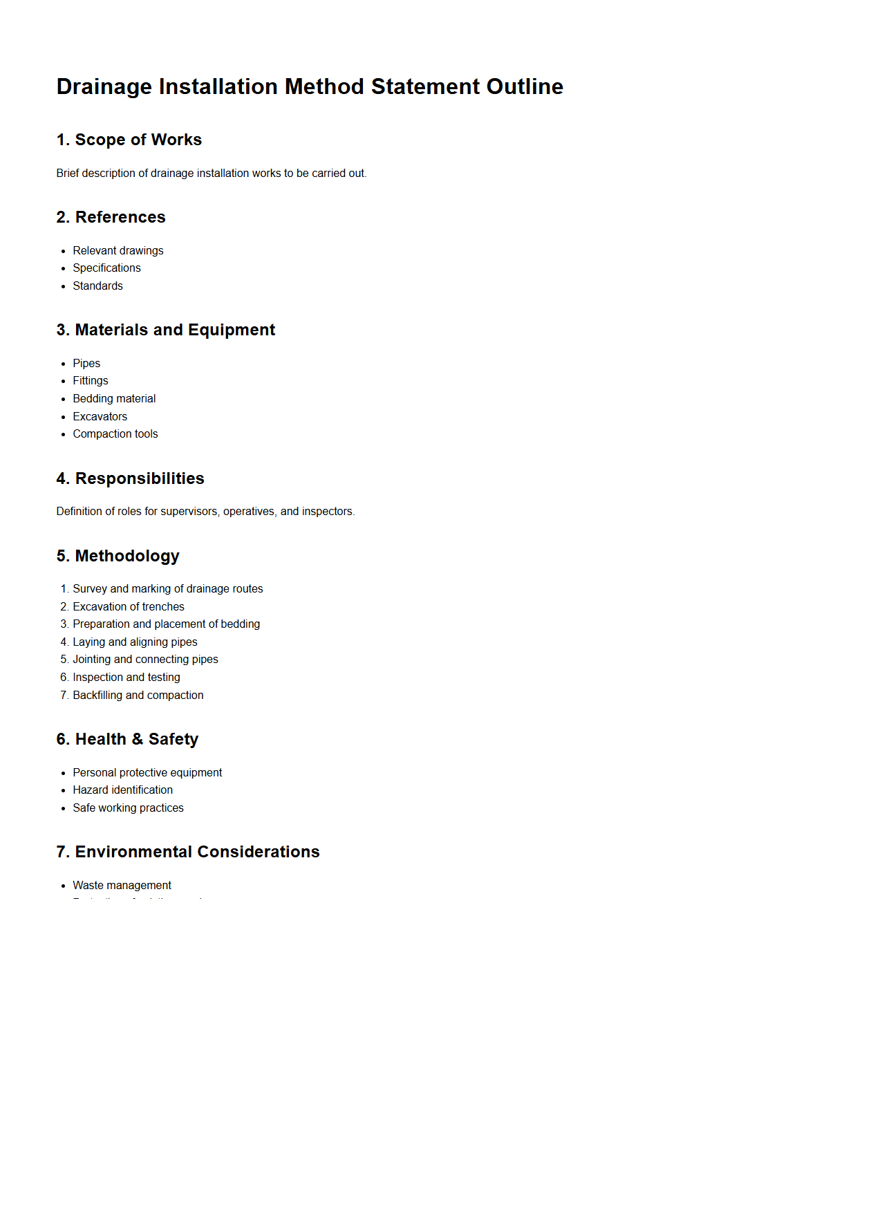 Drainage Installation Method Statement Outline