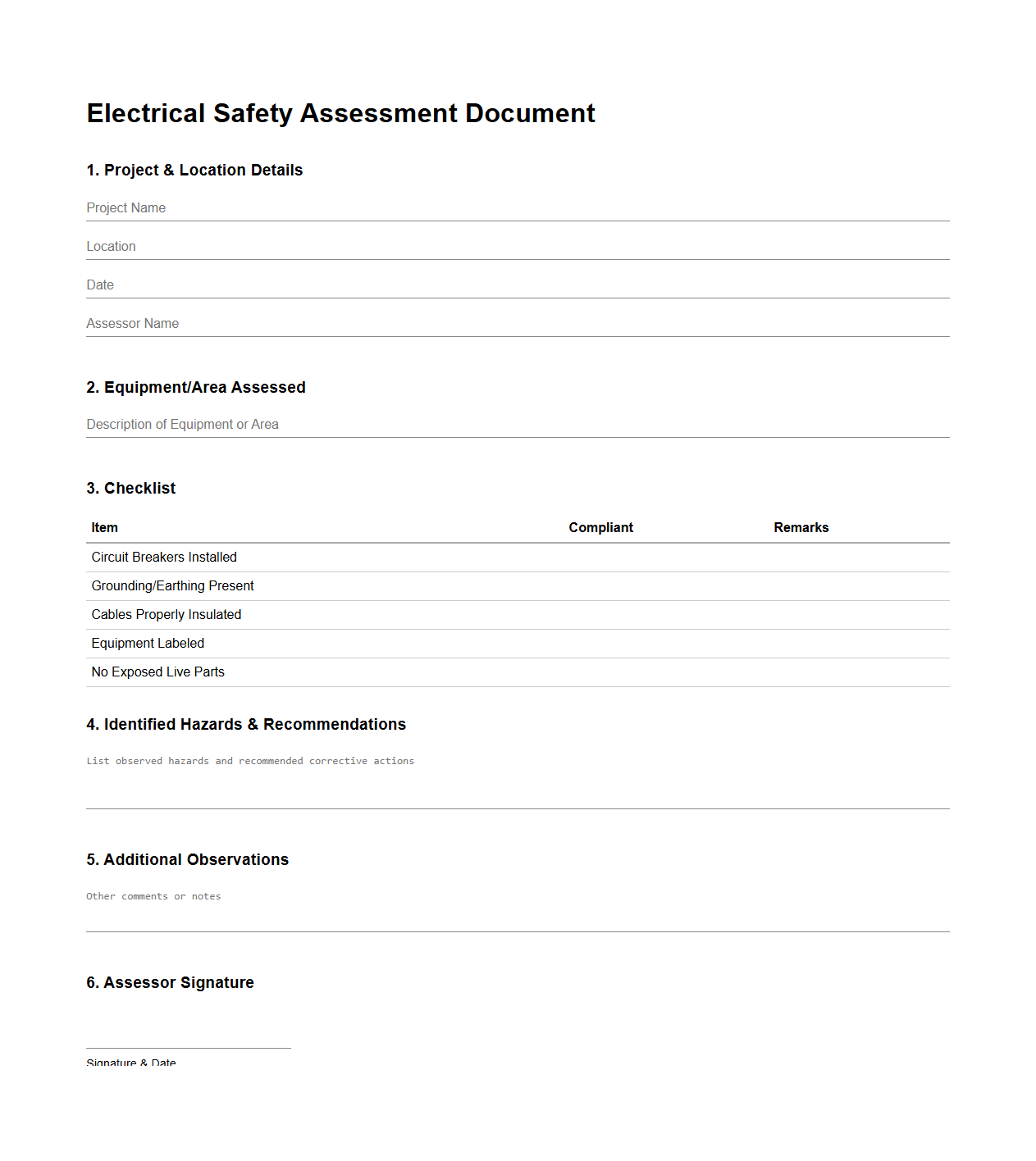 Electrical Safety Assessment Document