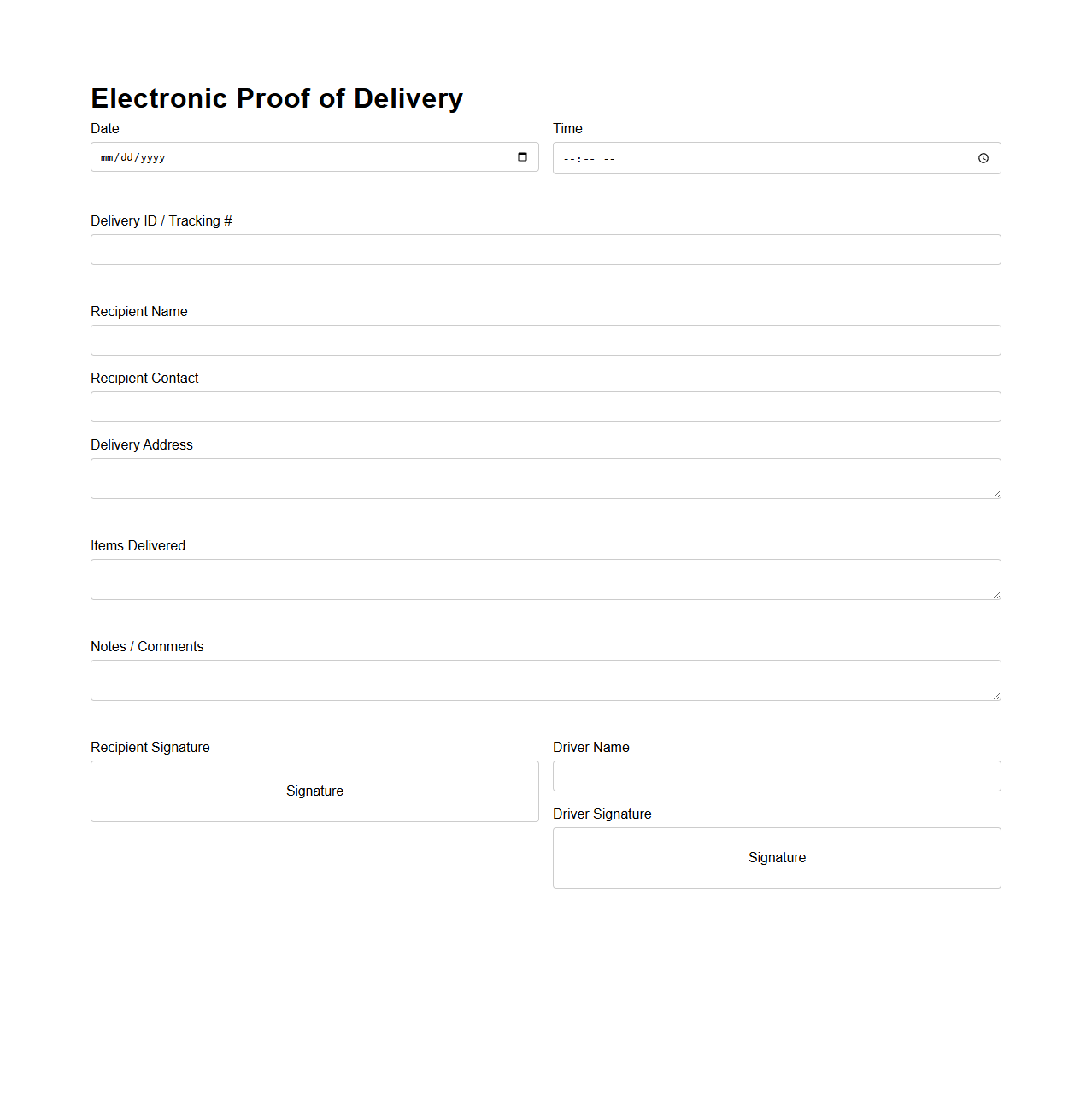 Electronic Proof of Delivery Form for Last Mile Logistics