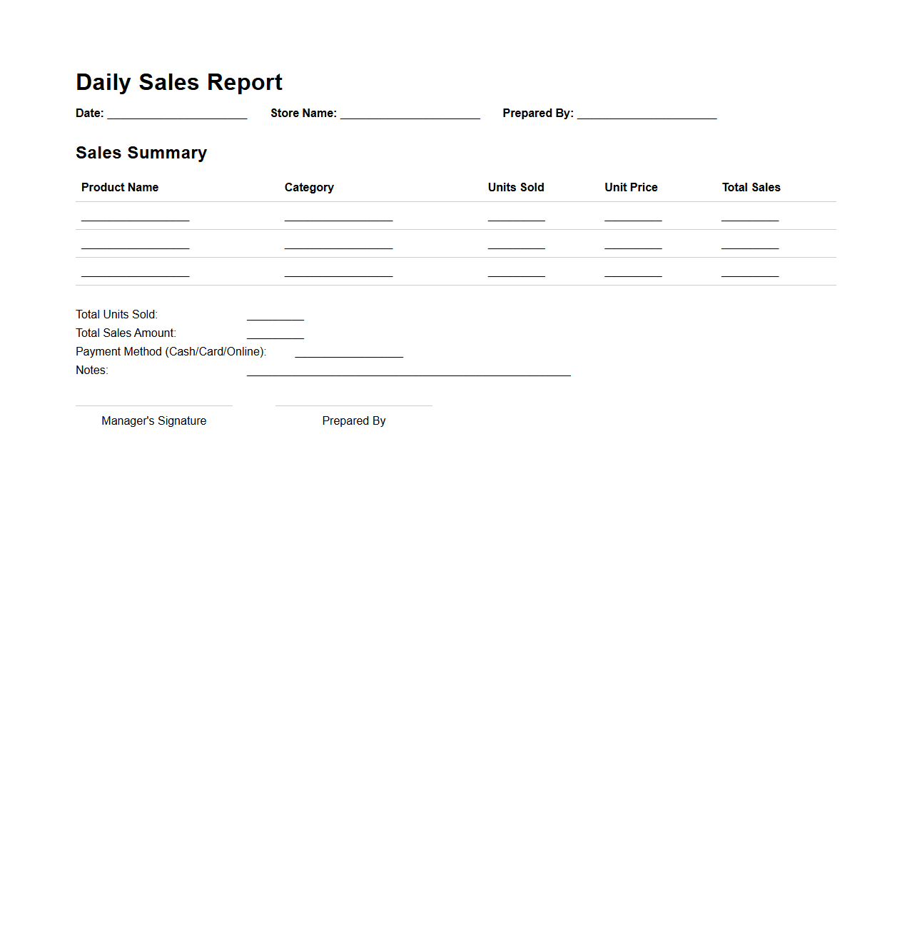 Electronics Store Daily Sales Report Template