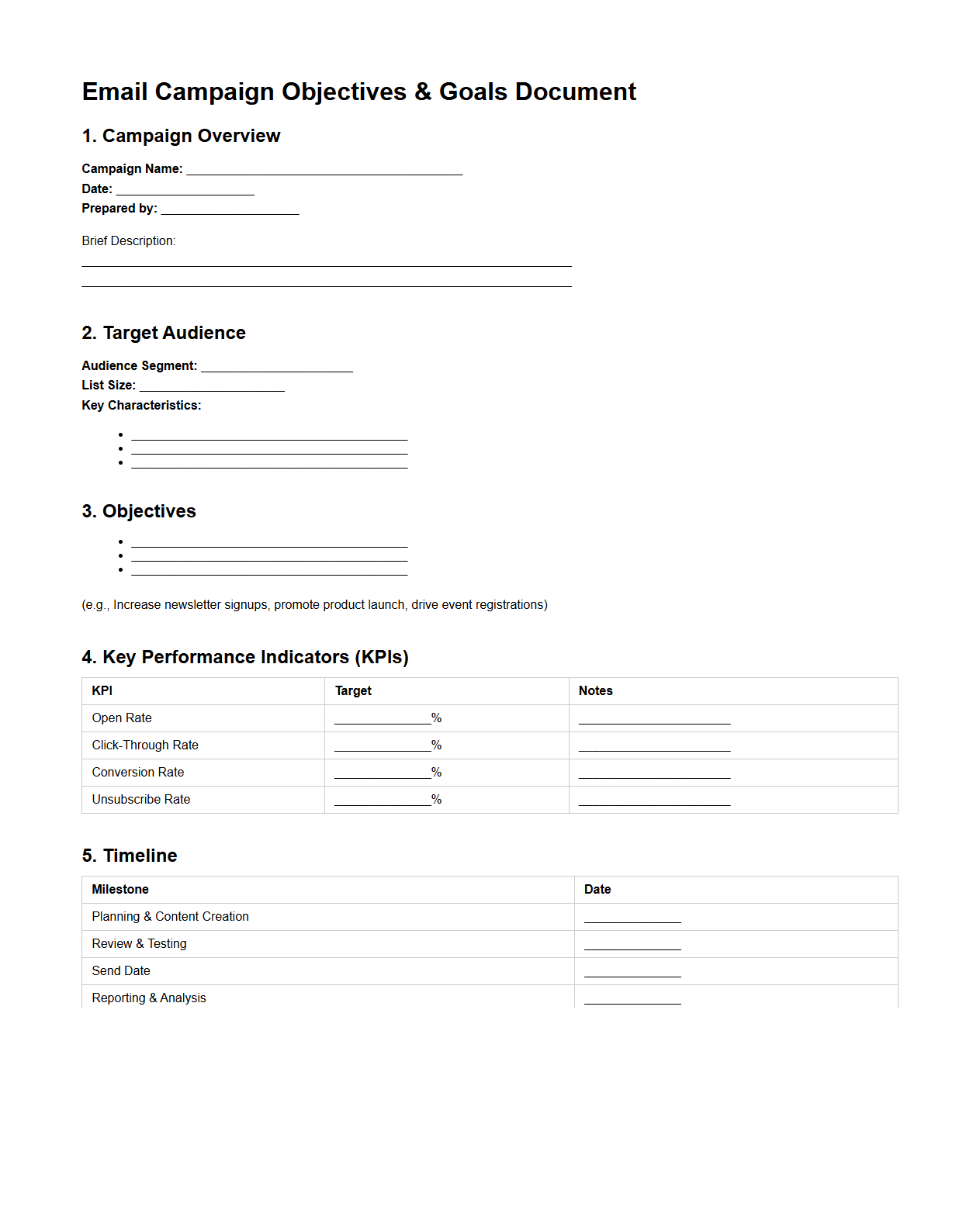 Email Campaign Objectives and Goals Document Sample