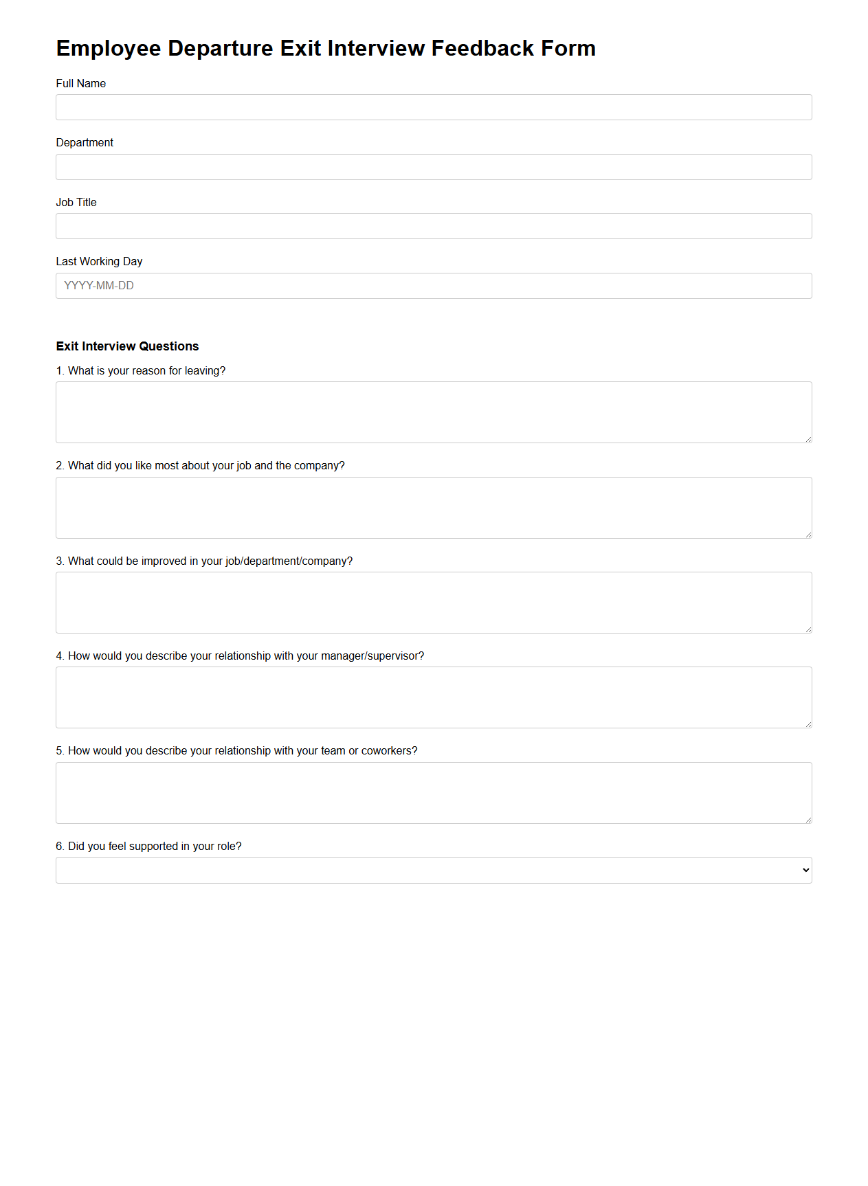 Employee Departure Exit Interview Feedback Form