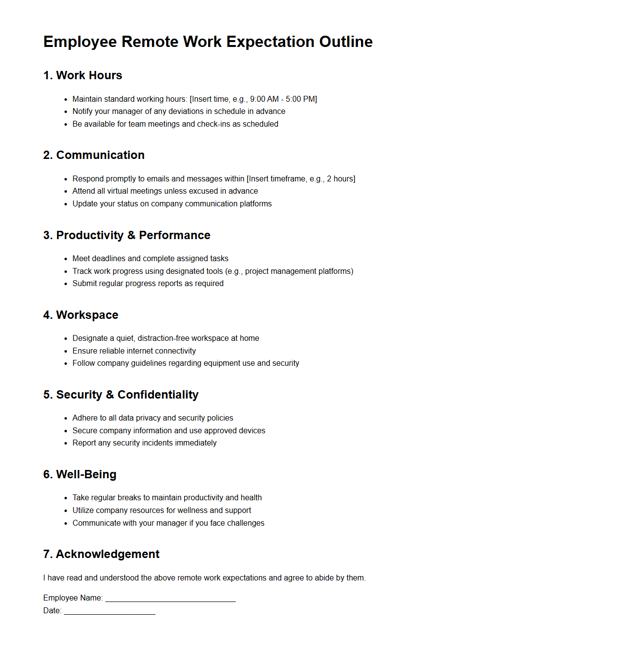 Employee Remote Work Expectation Outline