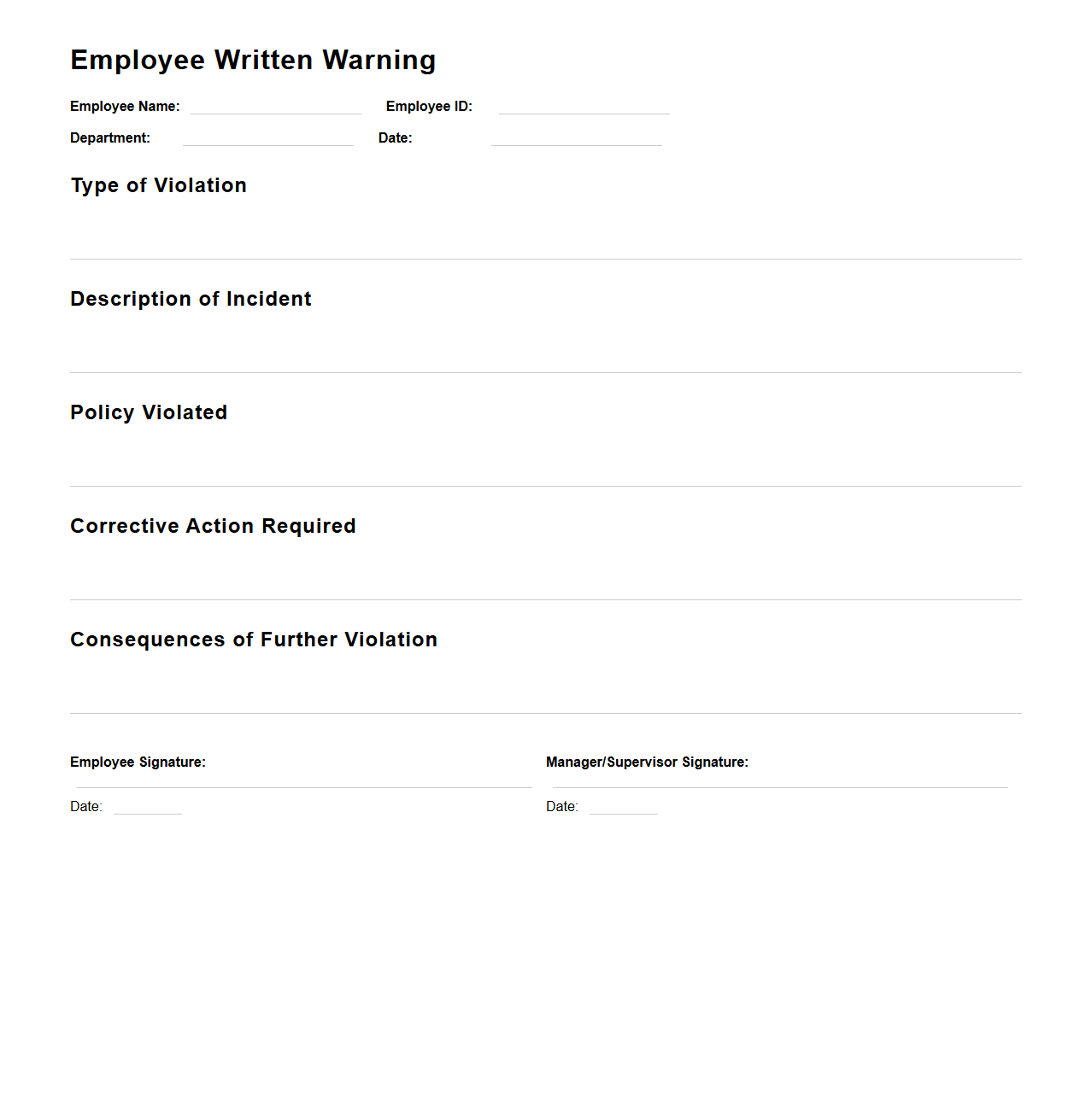 Employee Written Warning for Policy Violation