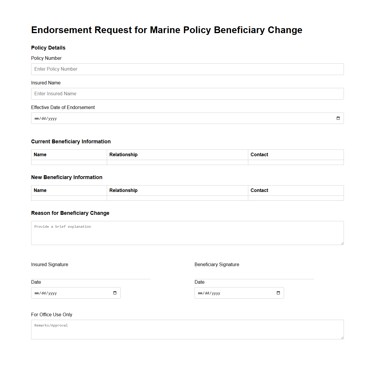 Endorsement Request for Marine Policy Beneficiary Change