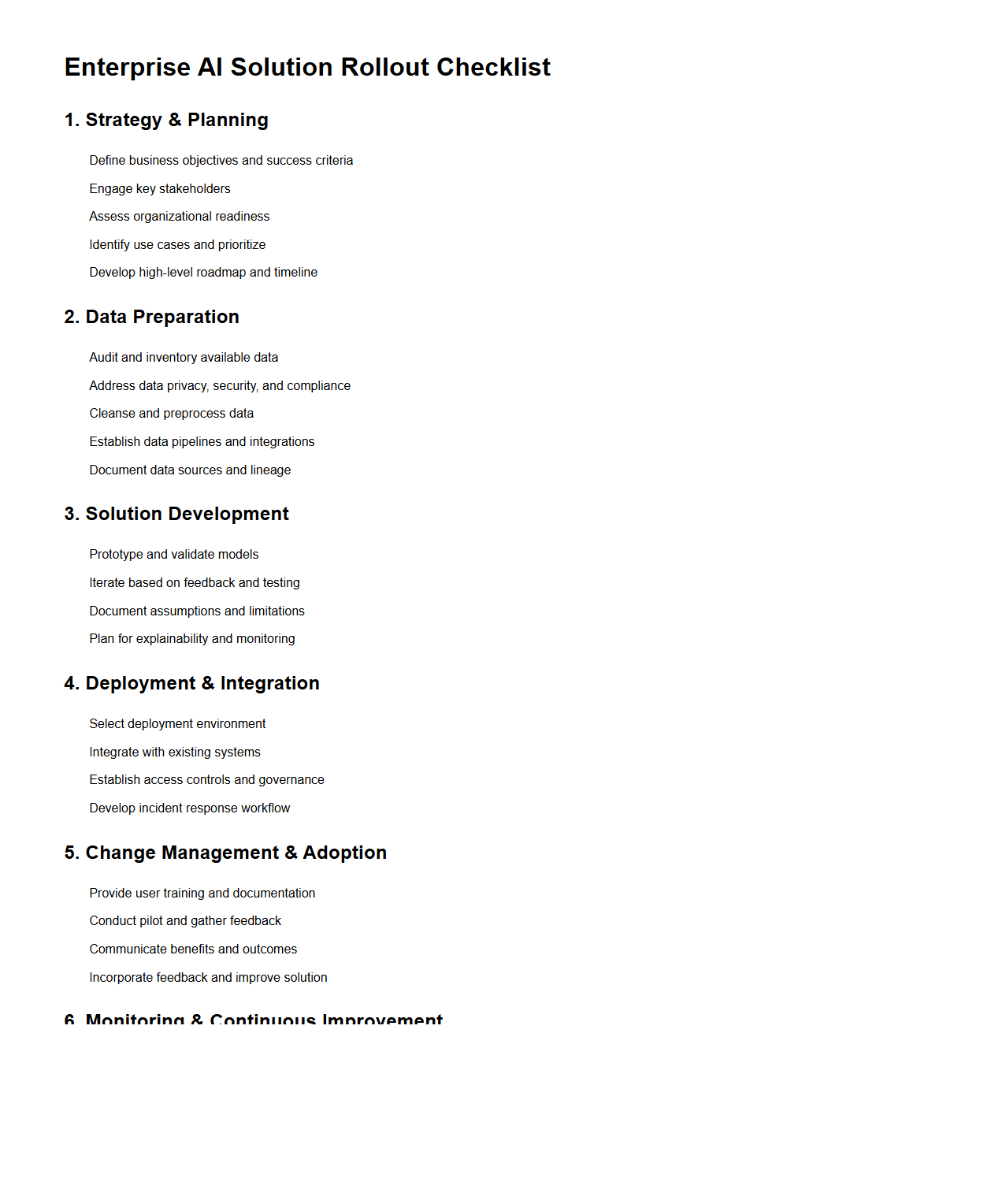 Enterprise AI Solution Rollout Checklist