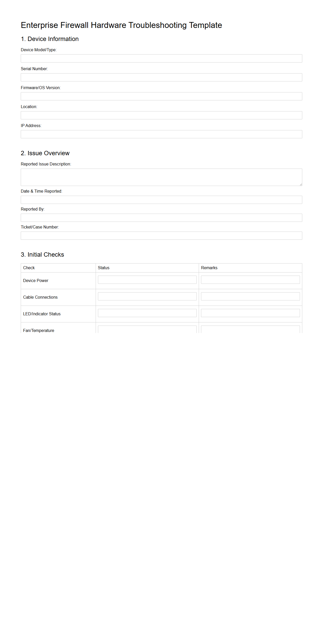 Enterprise Firewall Hardware Troubleshooting Template