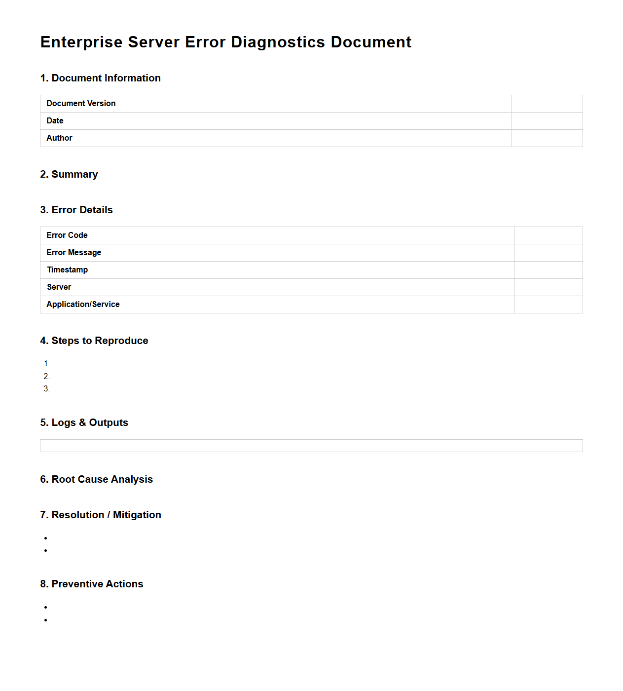 Enterprise Server Error Diagnostics Document