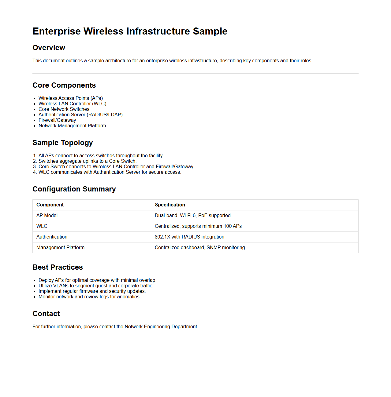 Enterprise Wireless Infrastructure Sample