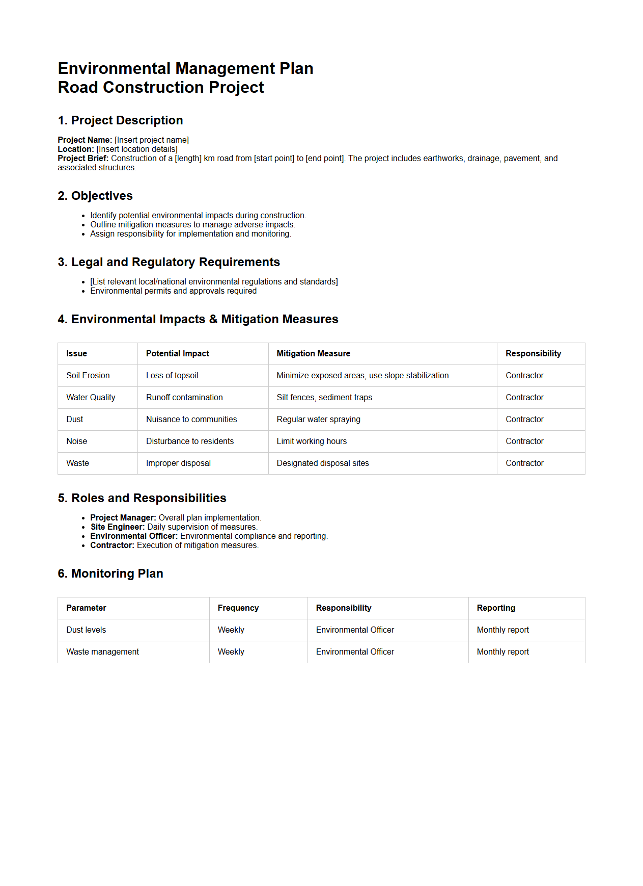 Environmental Management Plan for Road Construction