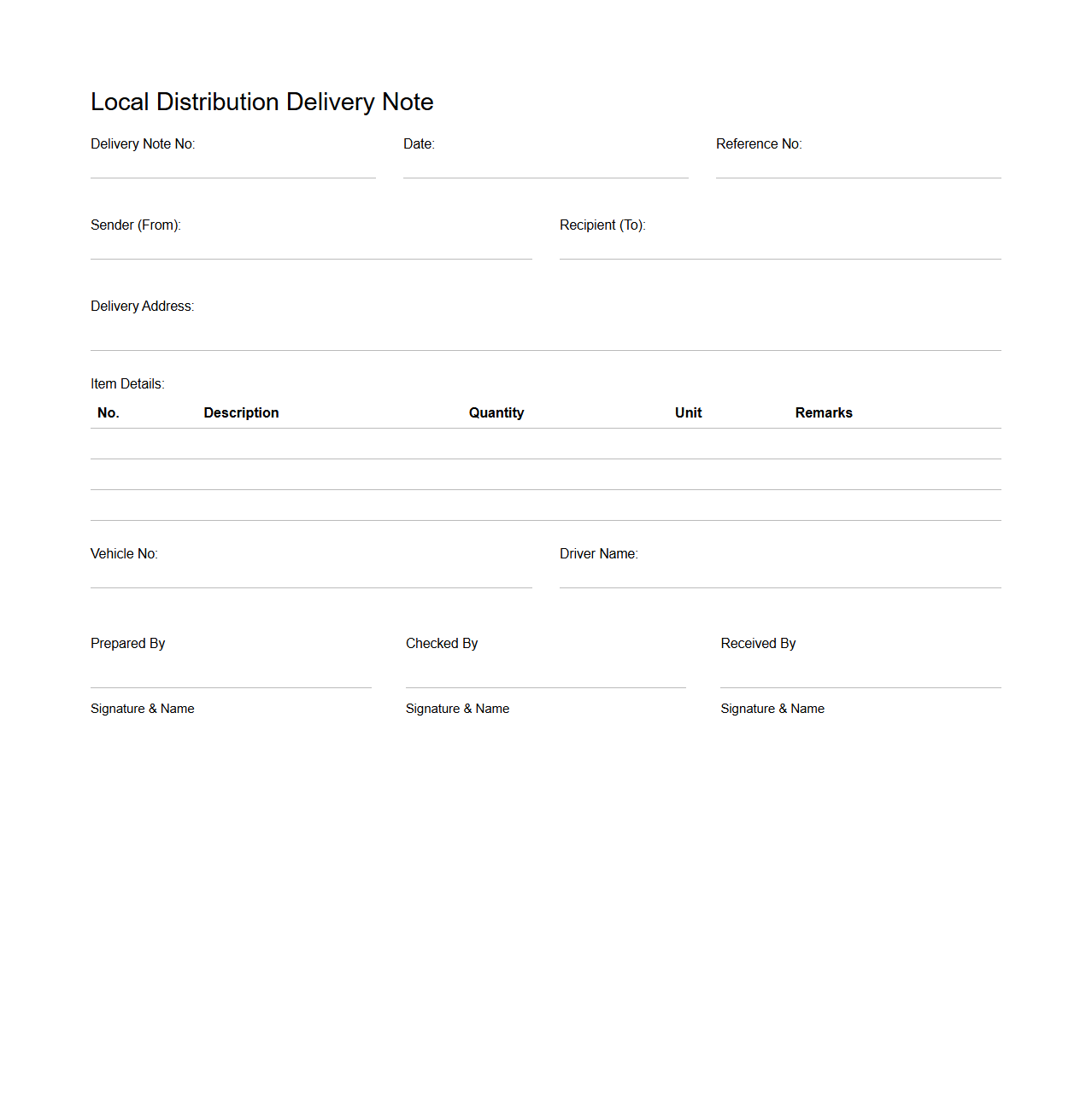 Essential Local Distribution Delivery Note Format