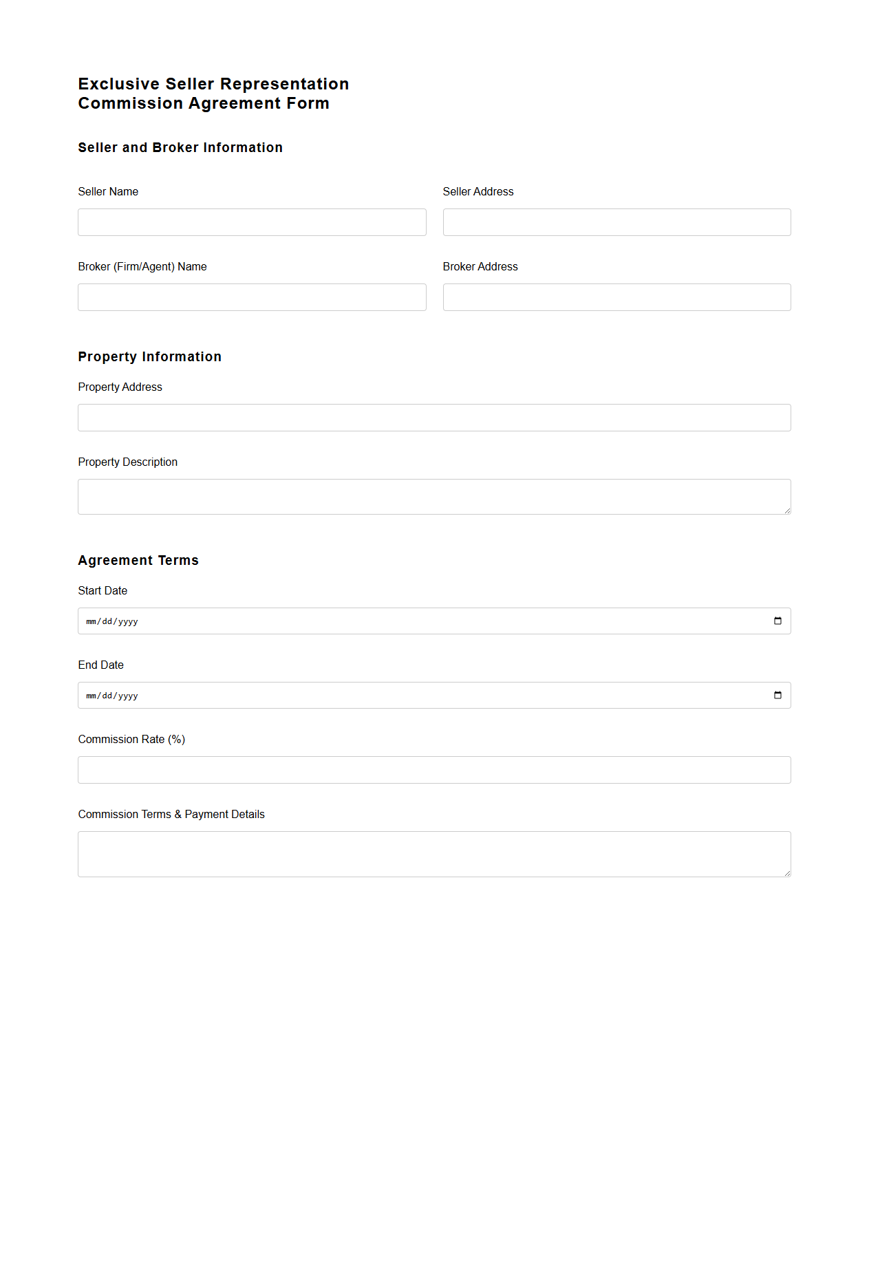 Exclusive Seller Representation Commission Agreement Form