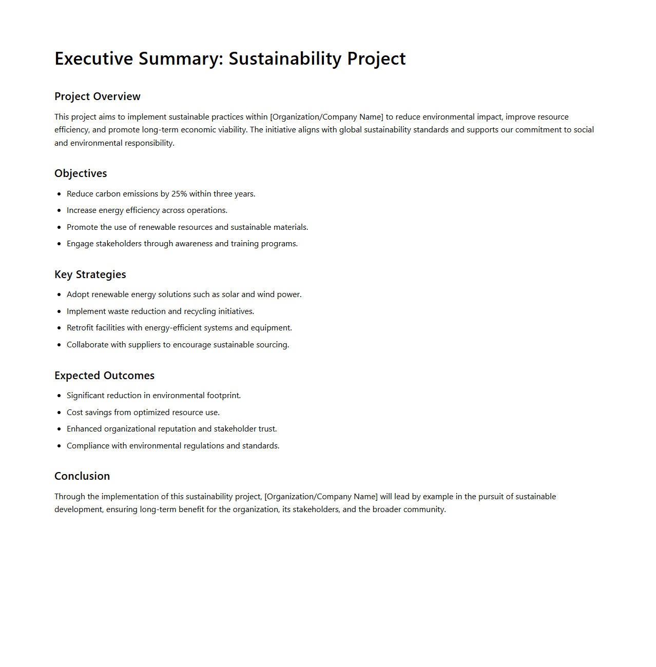 Executive Summary for Sustainability Project