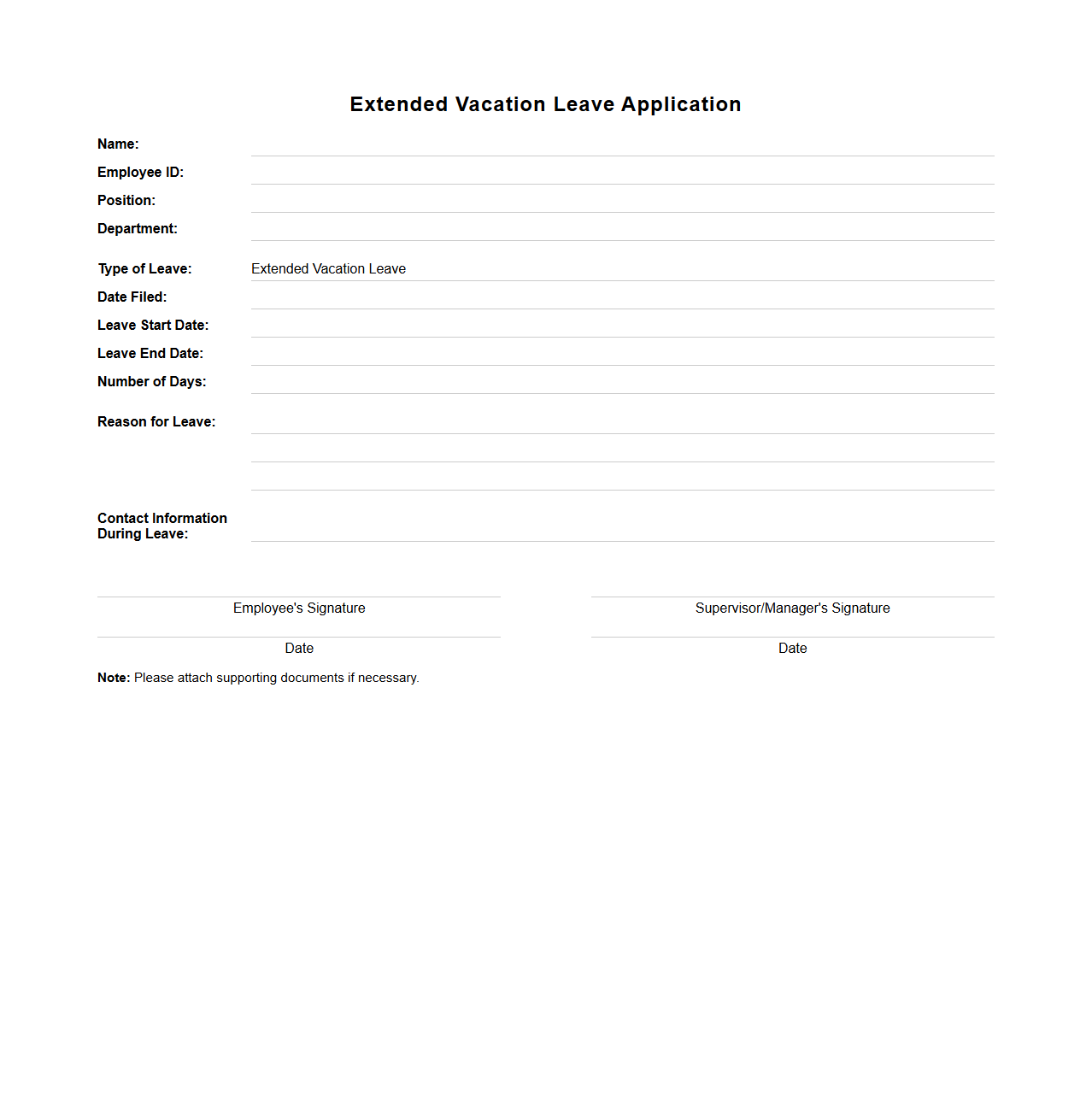 Extended Vacation Leave Application Sample