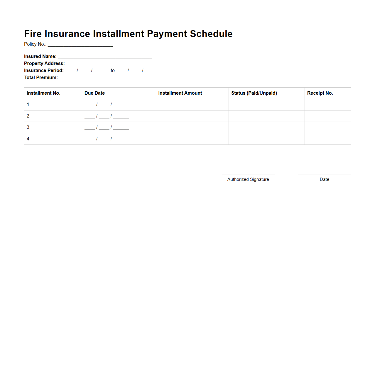 Fire Insurance Installment Payment Schedule