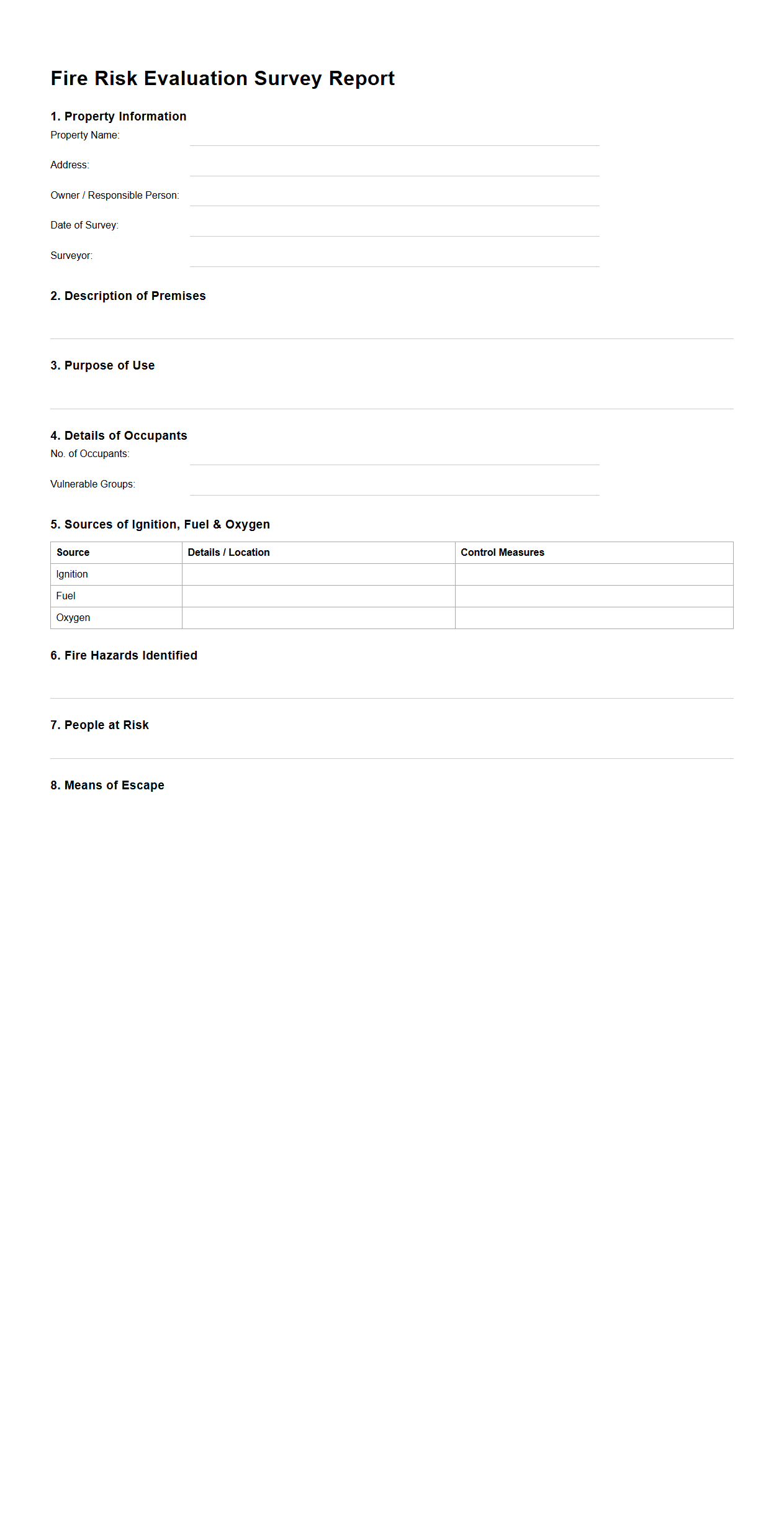 Fire Risk Evaluation Survey Report Format