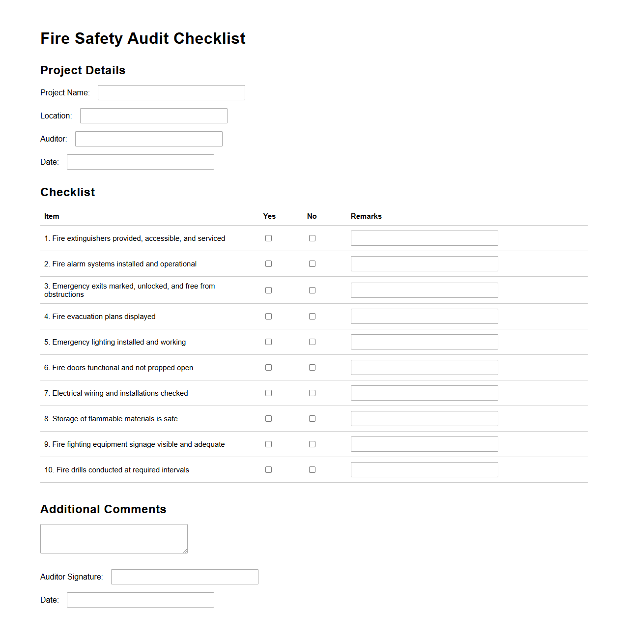 Fire Safety Audit Checklist for Building Projects