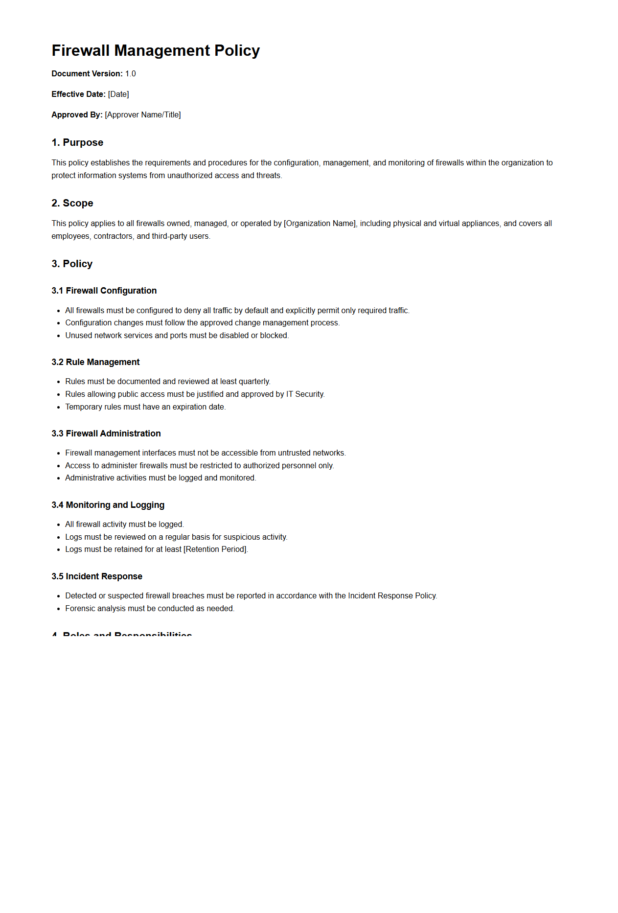 Firewall Management Policy Sample