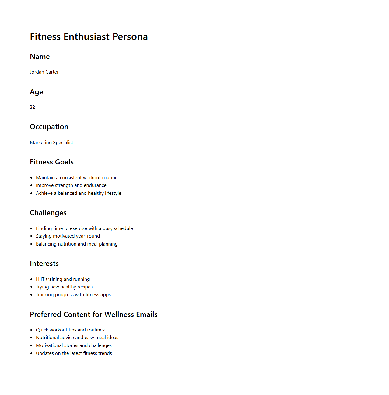 Fitness Enthusiast Persona for Wellness Email Series
