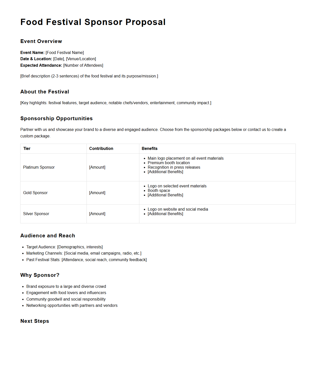 Food Festival Sponsor Proposal Template