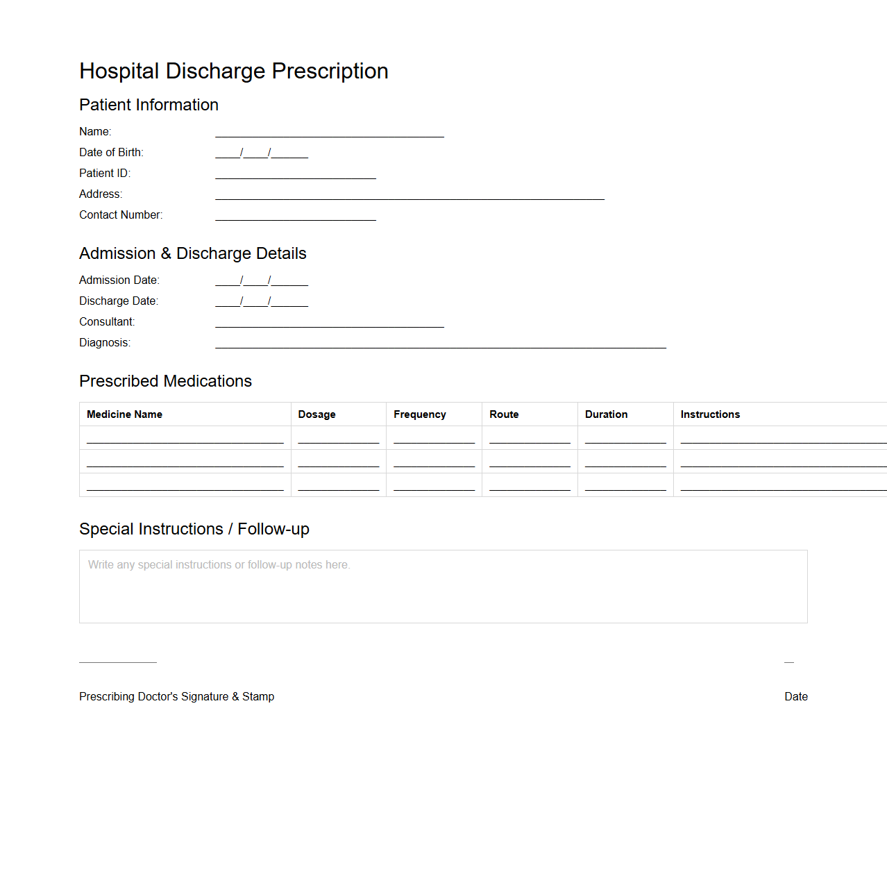 Hospital Discharge Prescription Document Sample