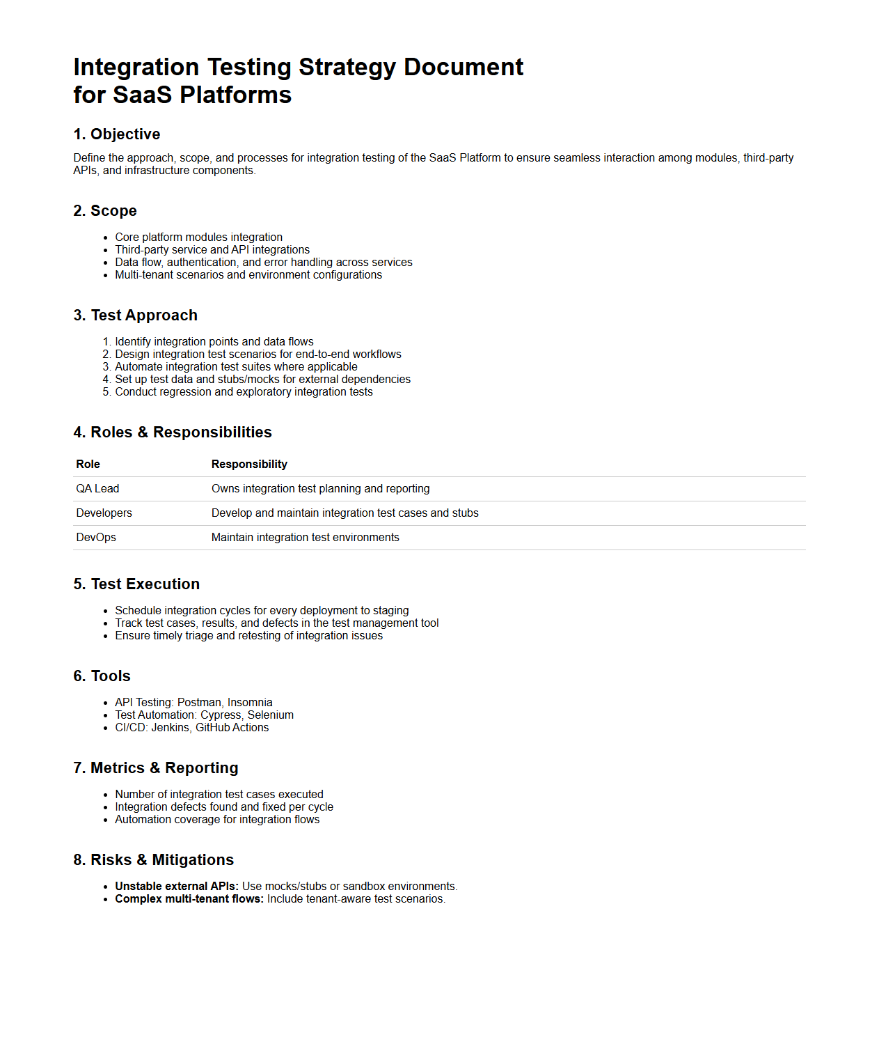 Integration Testing Strategy Document for SaaS Platforms
