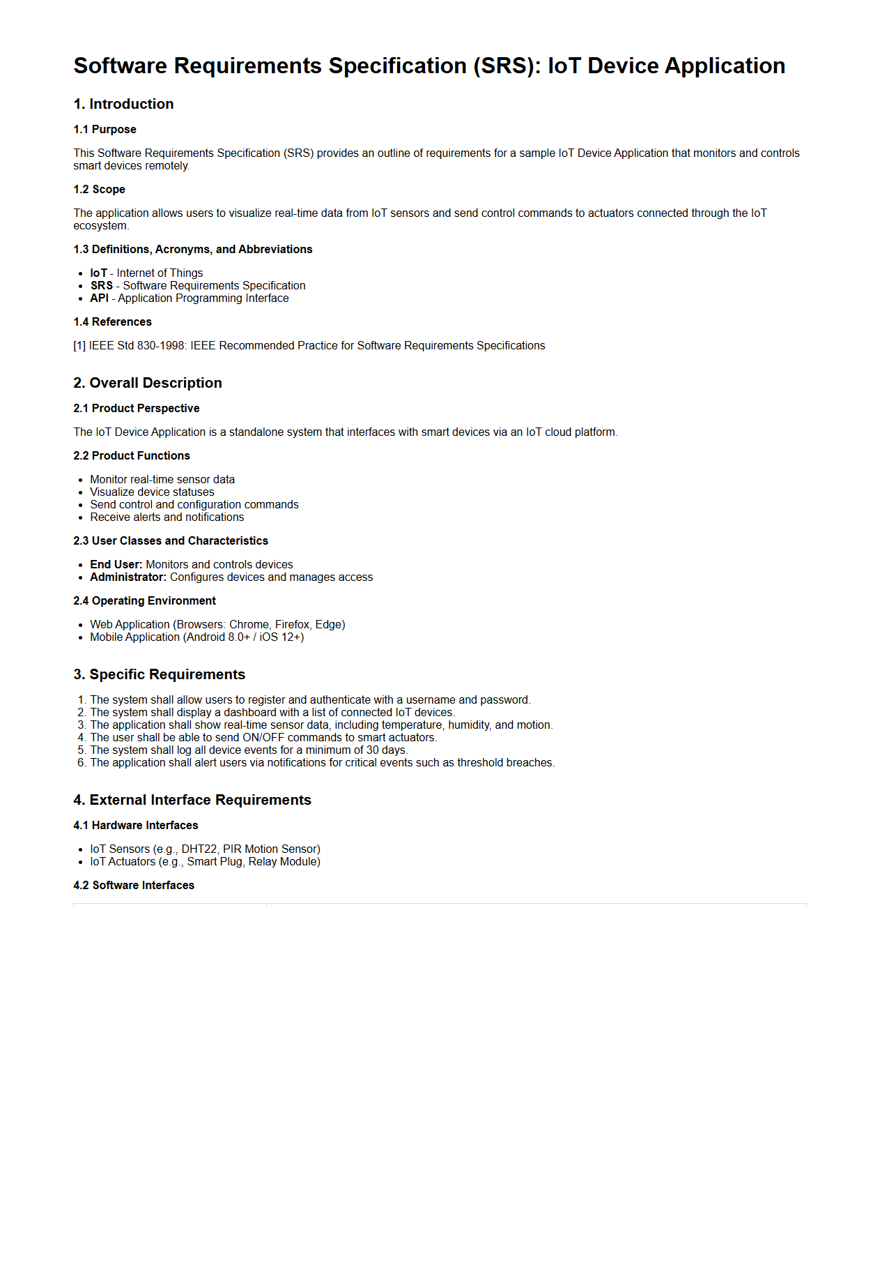 IoT Device Application SRS Example